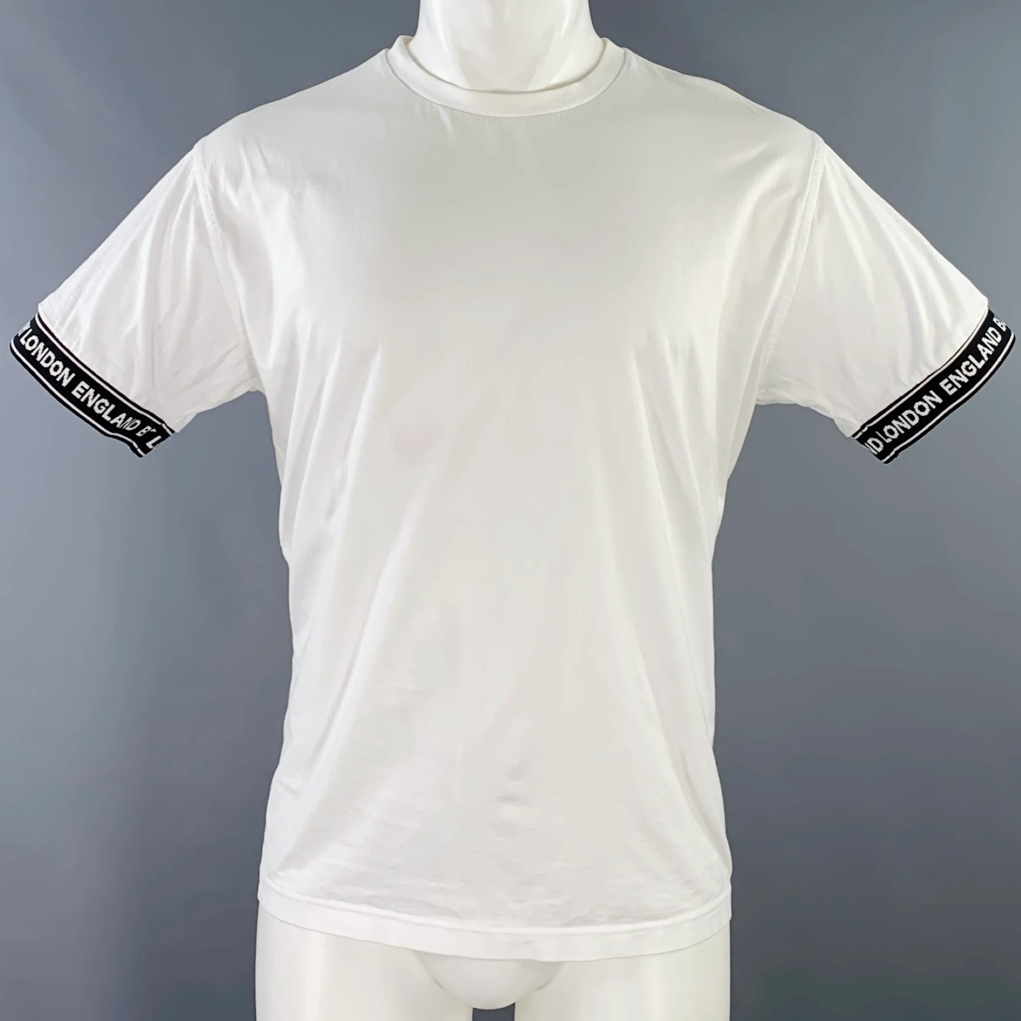 BURBERRY Size XS Teslow White Black Logo Cotton Ribbon Trim T-shirt