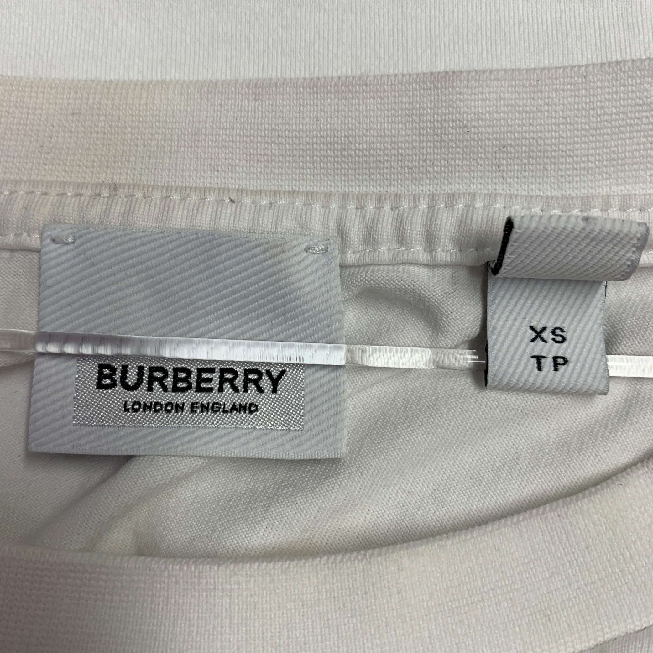 BURBERRY Size XS Teslow White Black Logo Cotton Ribbon Trim T-shirt - Image 7