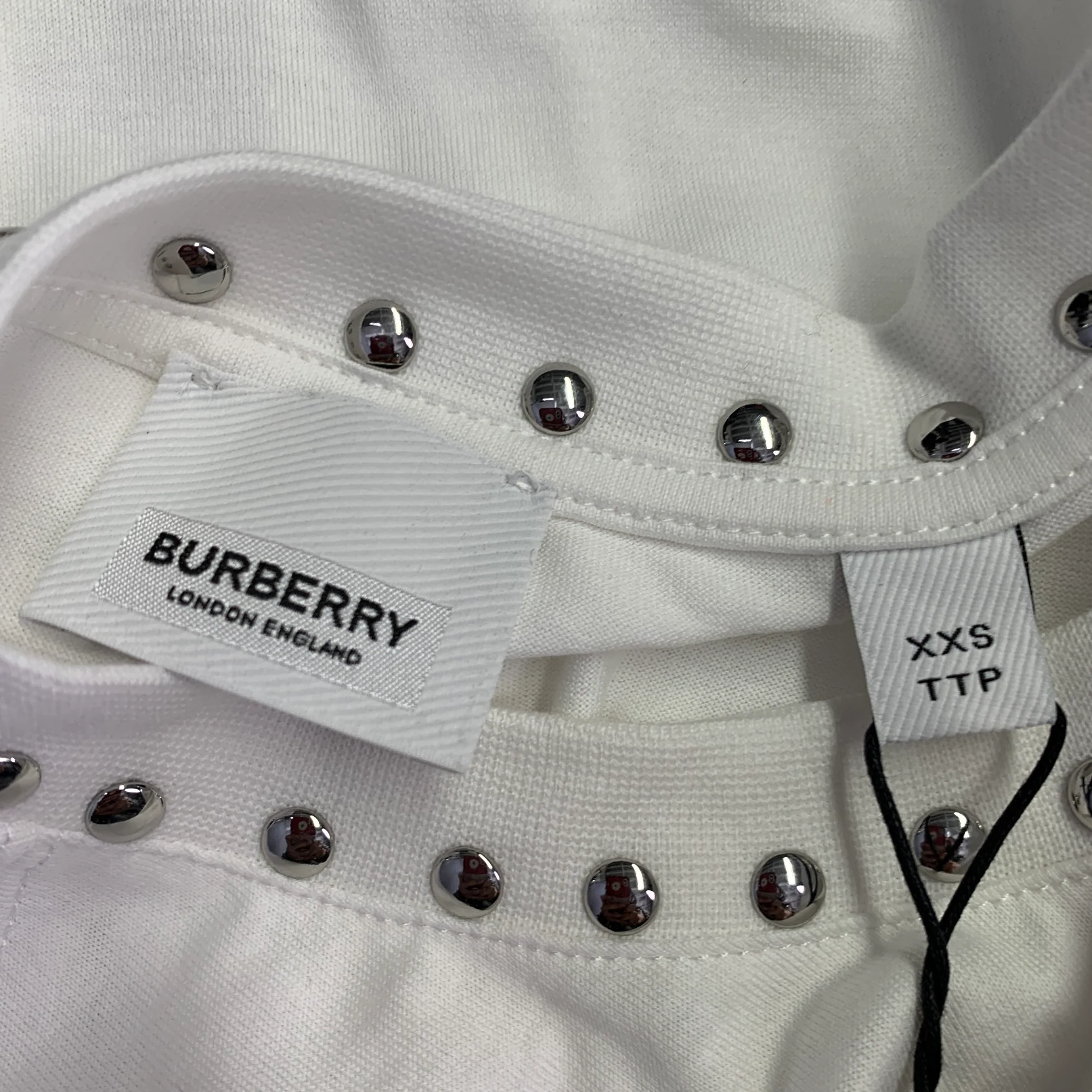 BURBERRY Size XXS White Silver Cotton Studded Cutout Pullover - Image 6
