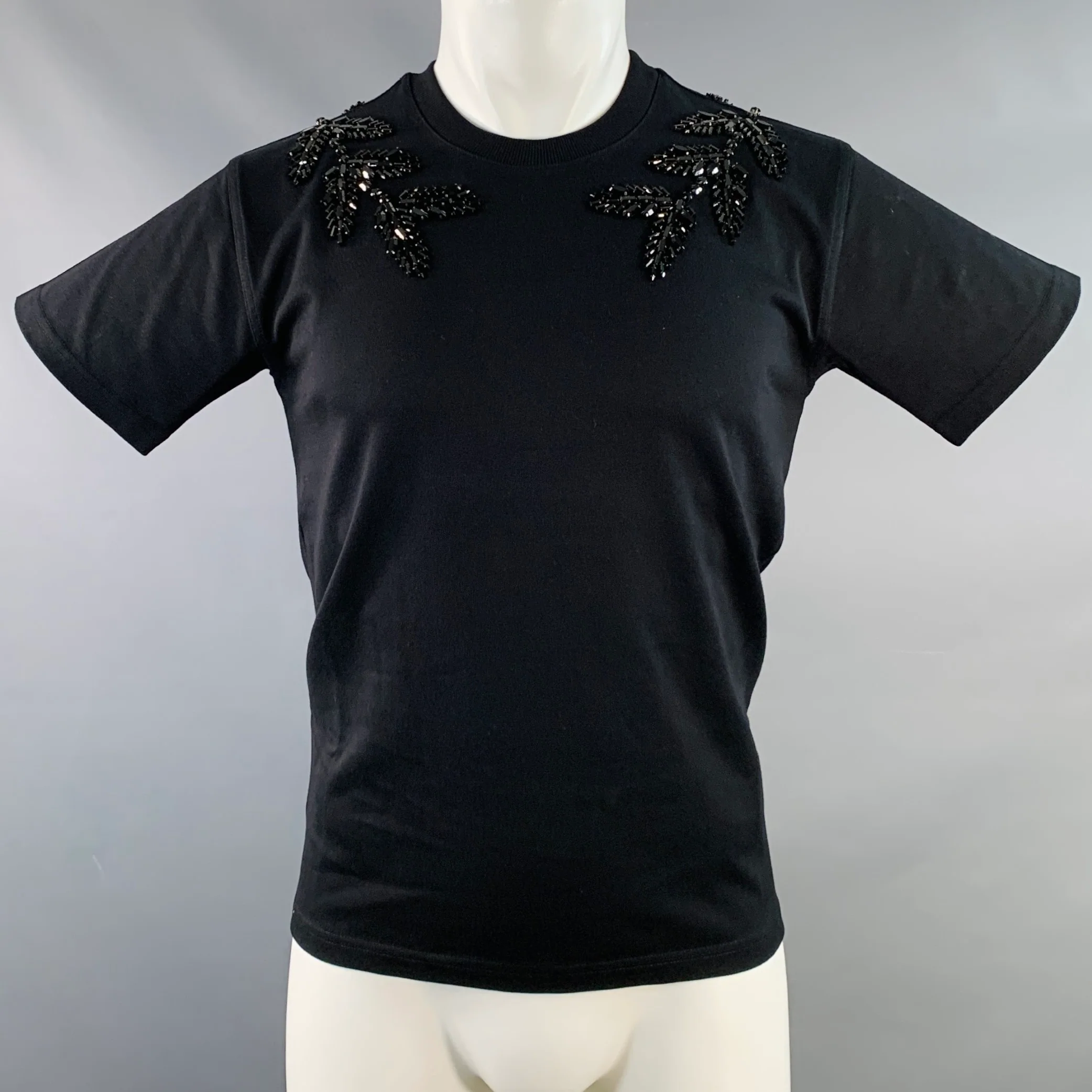 BURBERRY Size XXXS Black Crystal Embellishment Cotton Crew Neck T-shirt