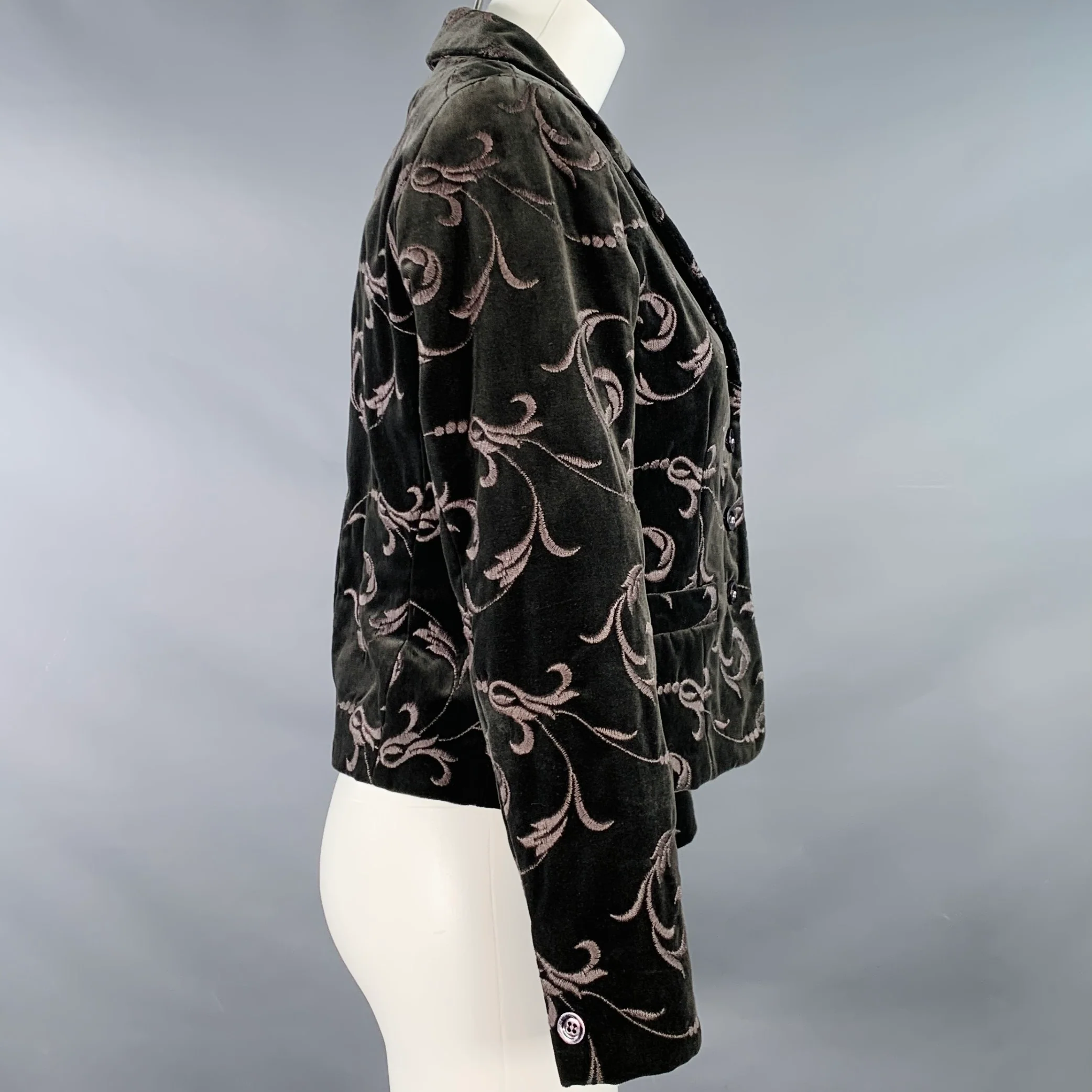 BURBERRYS Size 2 Grey Taupe Cotton Velvet Embroidered Jacket Blazer - Image 2