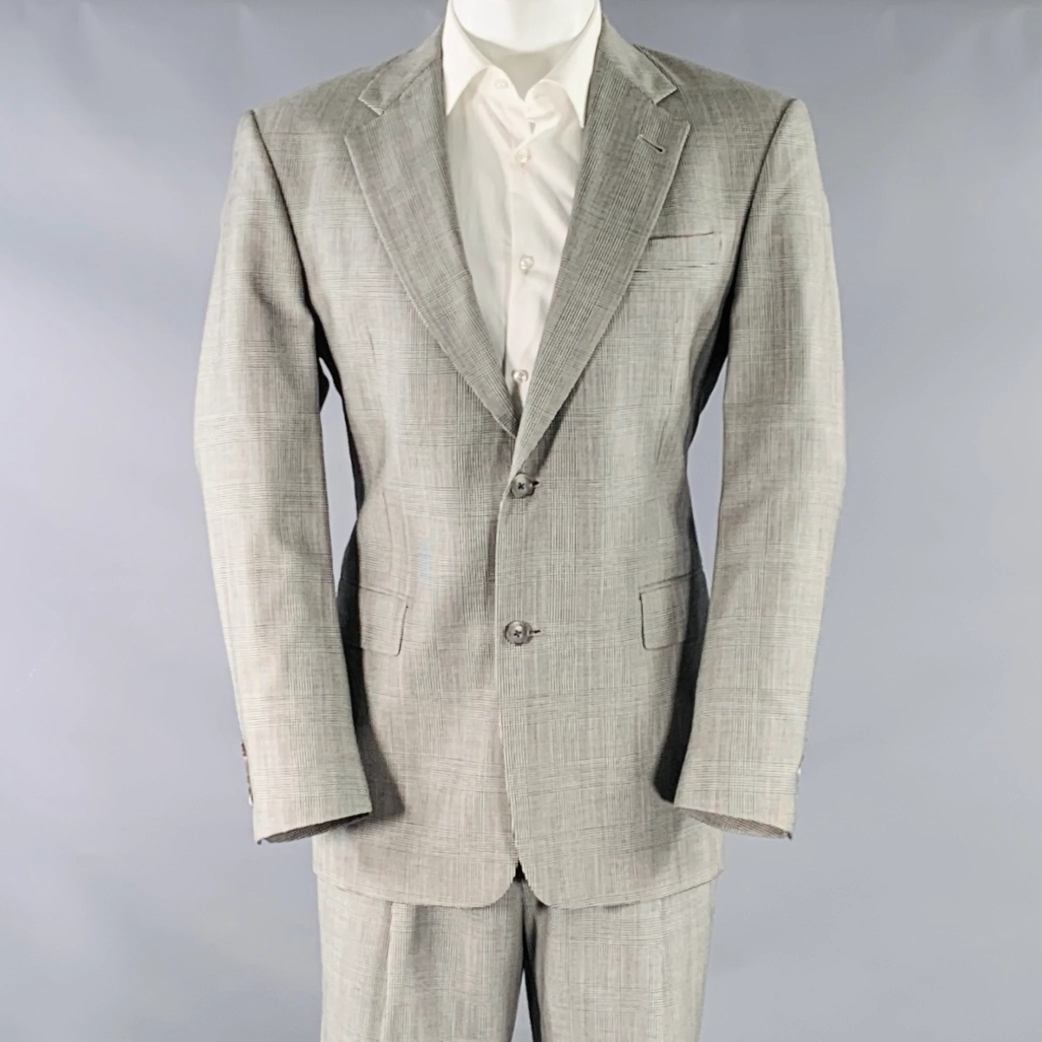 BURBERRYS Size 38 Regular Black White Glenplaid Virgin Wool Suit