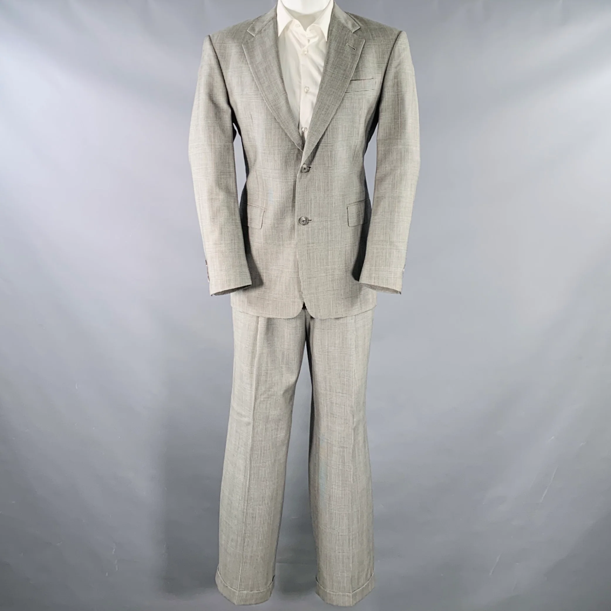 BURBERRYS Size 38 Regular Black White Glenplaid Virgin Wool Suit - Image 2