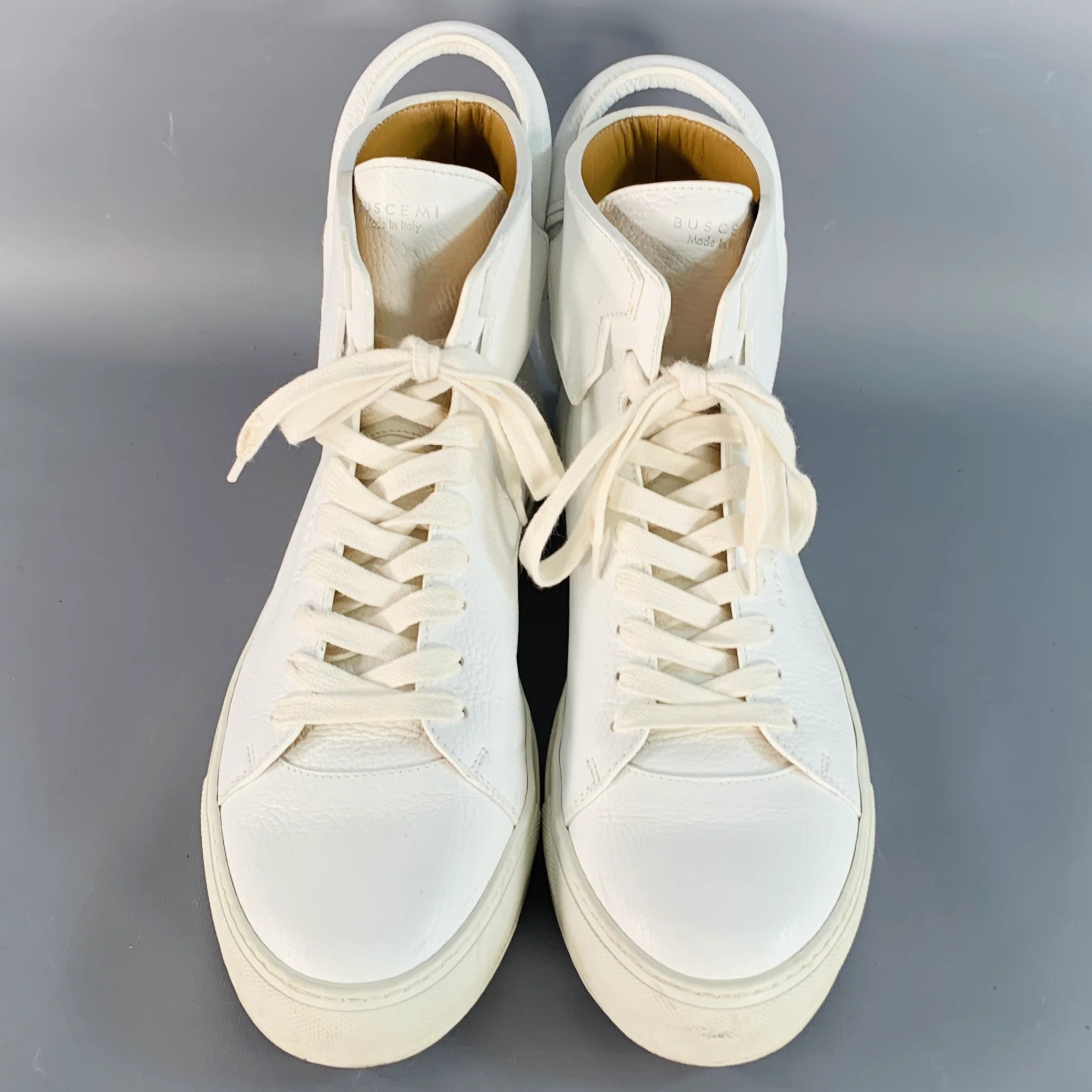 BUSCEMI Size 10 White Gold Tone Leather High Top Sneakers - Image 4