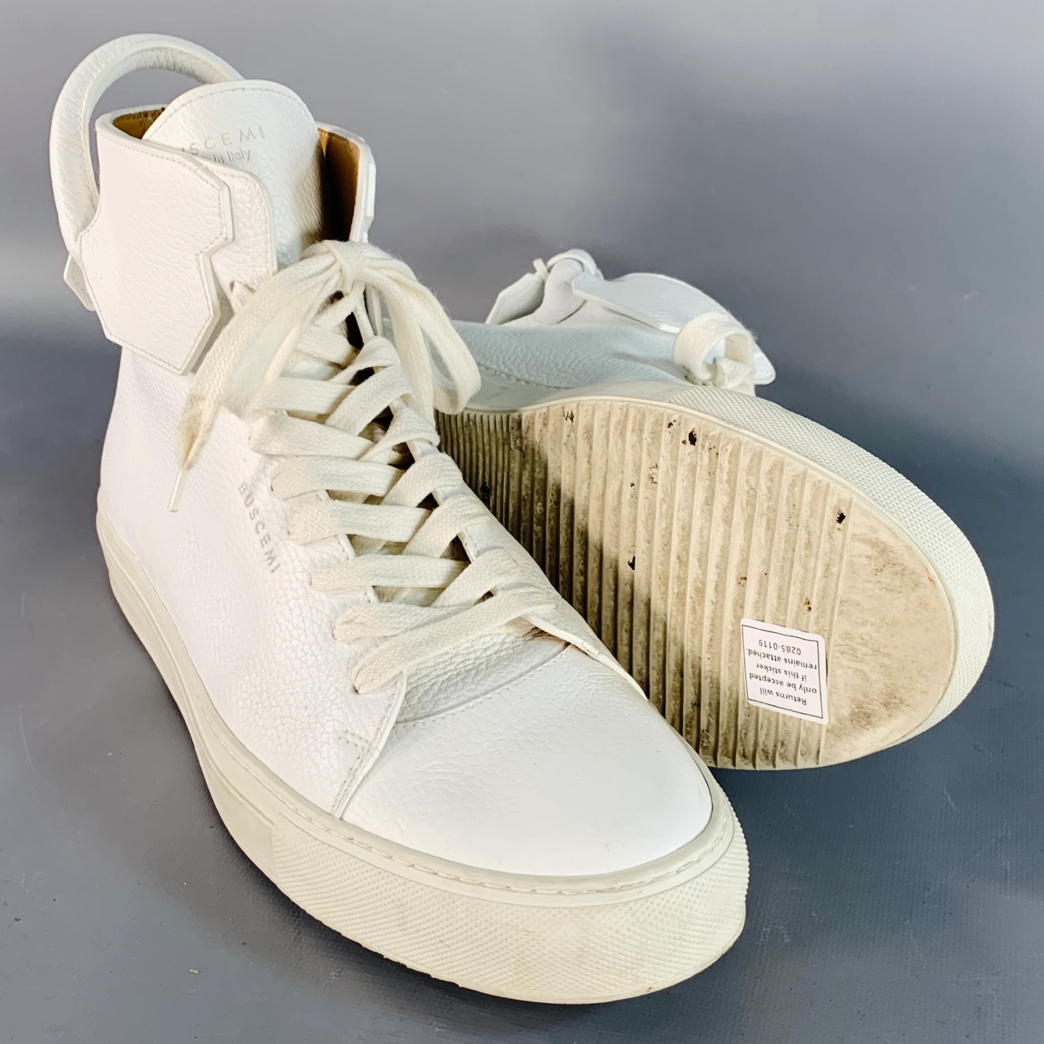 BUSCEMI Size 10 White Gold Tone Leather High Top Sneakers - Image 5