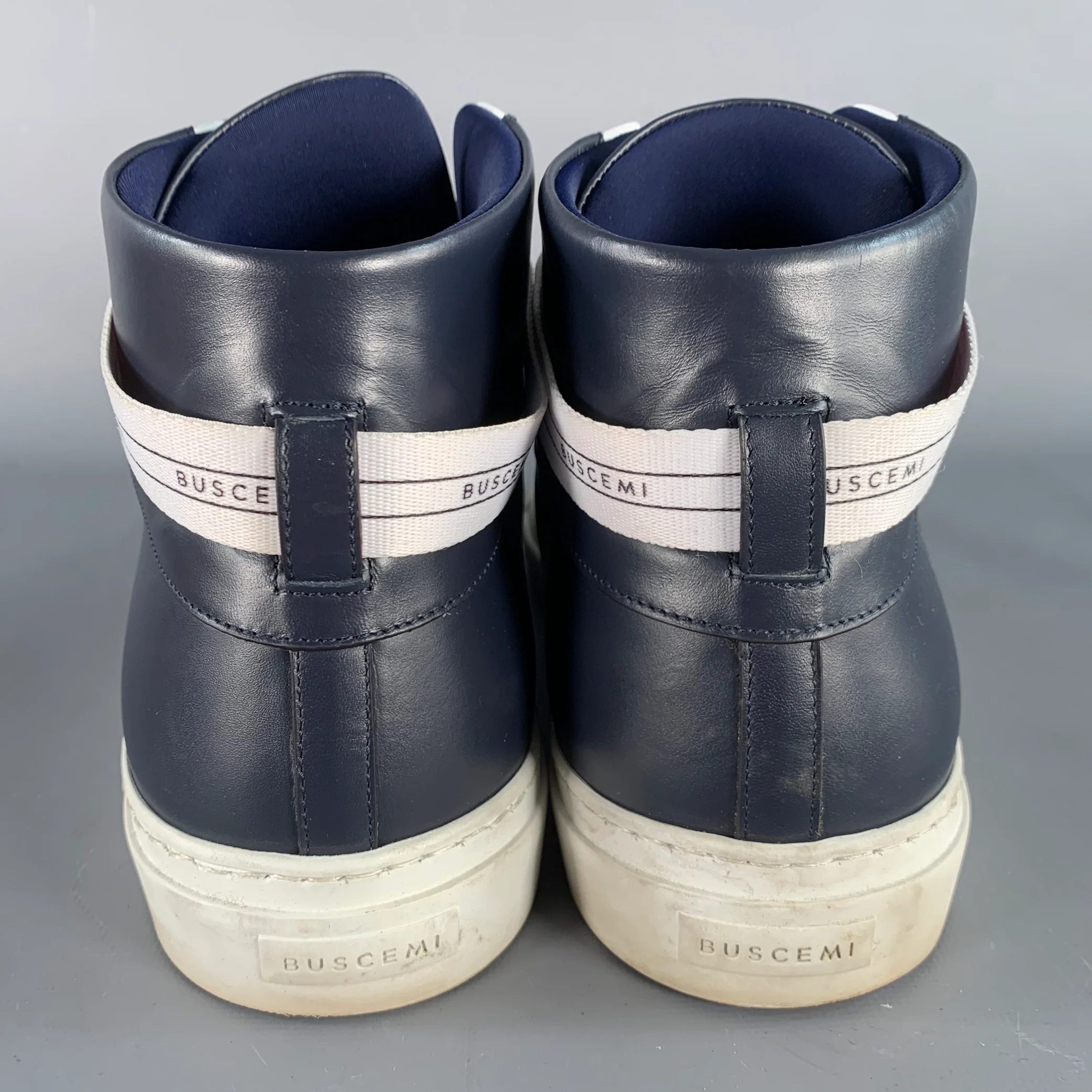 BUSCEMI Size 11 100MM Navy White Two Toned Leather High Top Sneakers - Image 3