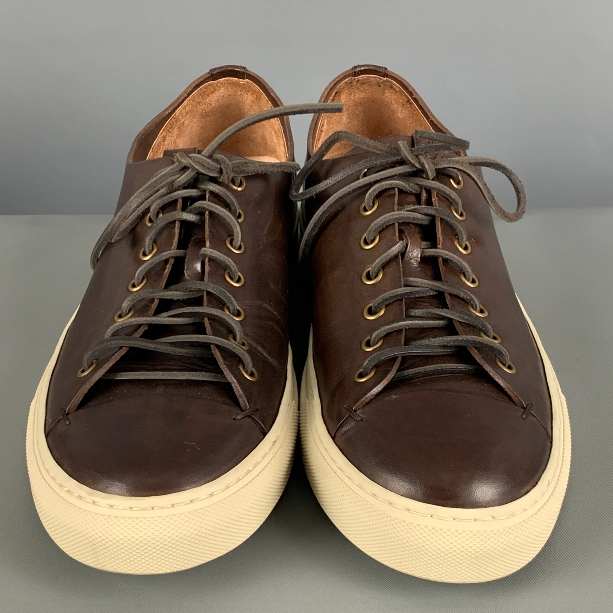 BUTTERO Size 11 Brown Cream Leather Low Top Lace Up Shoes - Image 4