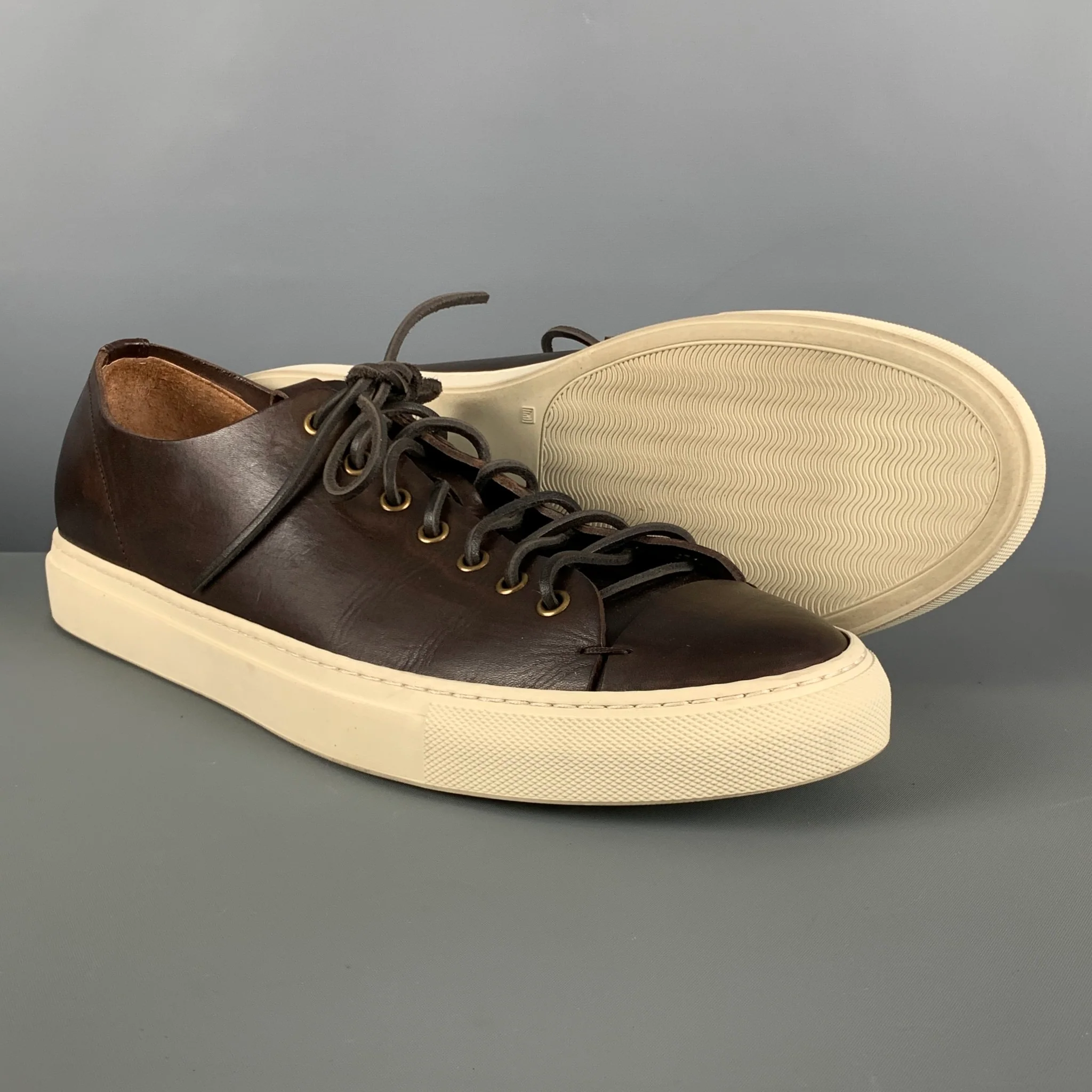 BUTTERO Size 11 Brown Cream Leather Low Top Lace Up Shoes - Image 5