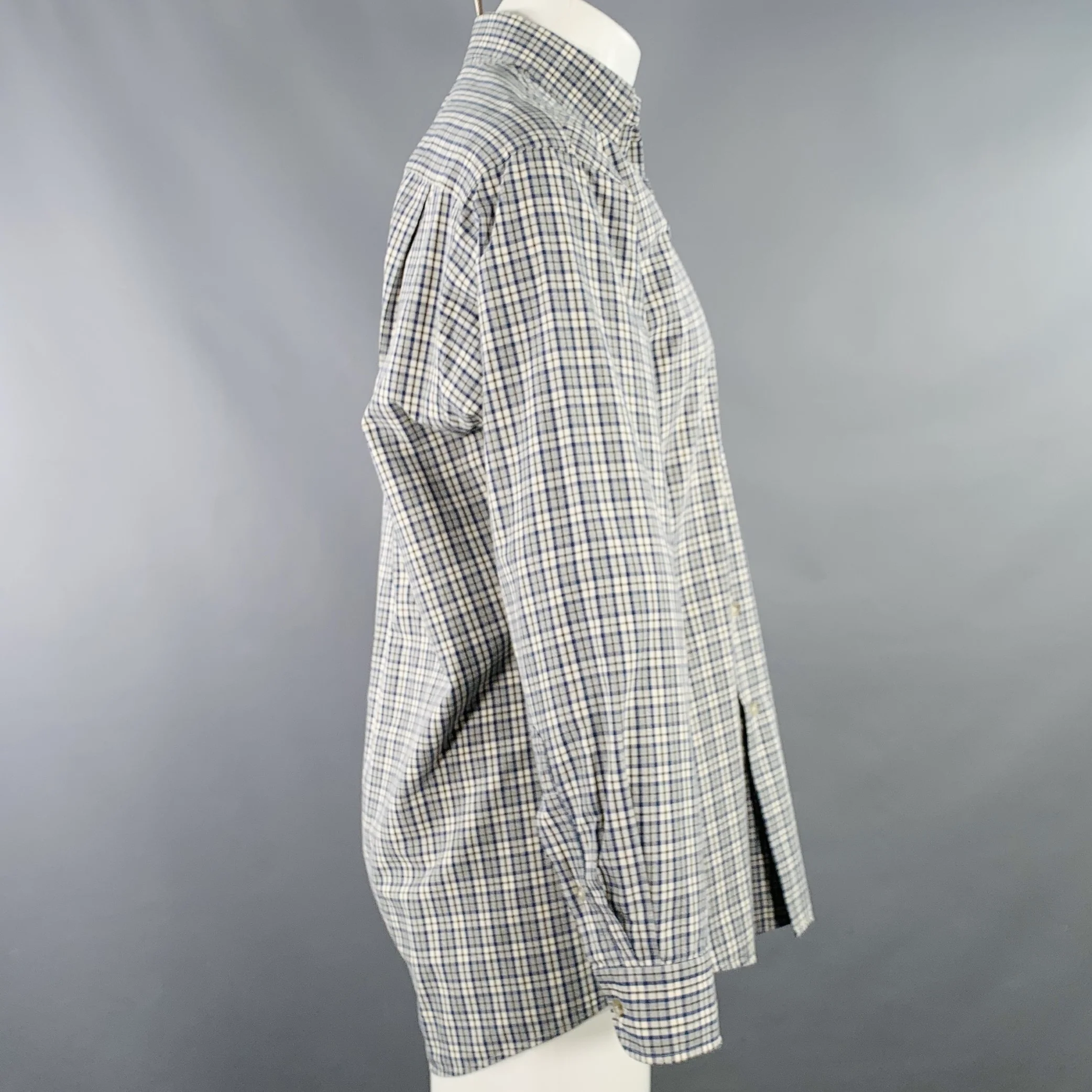 BUTTON DOWN Size S Blue White Plaid Cotton One Pocket Long Sleeve Shirt - Image 2