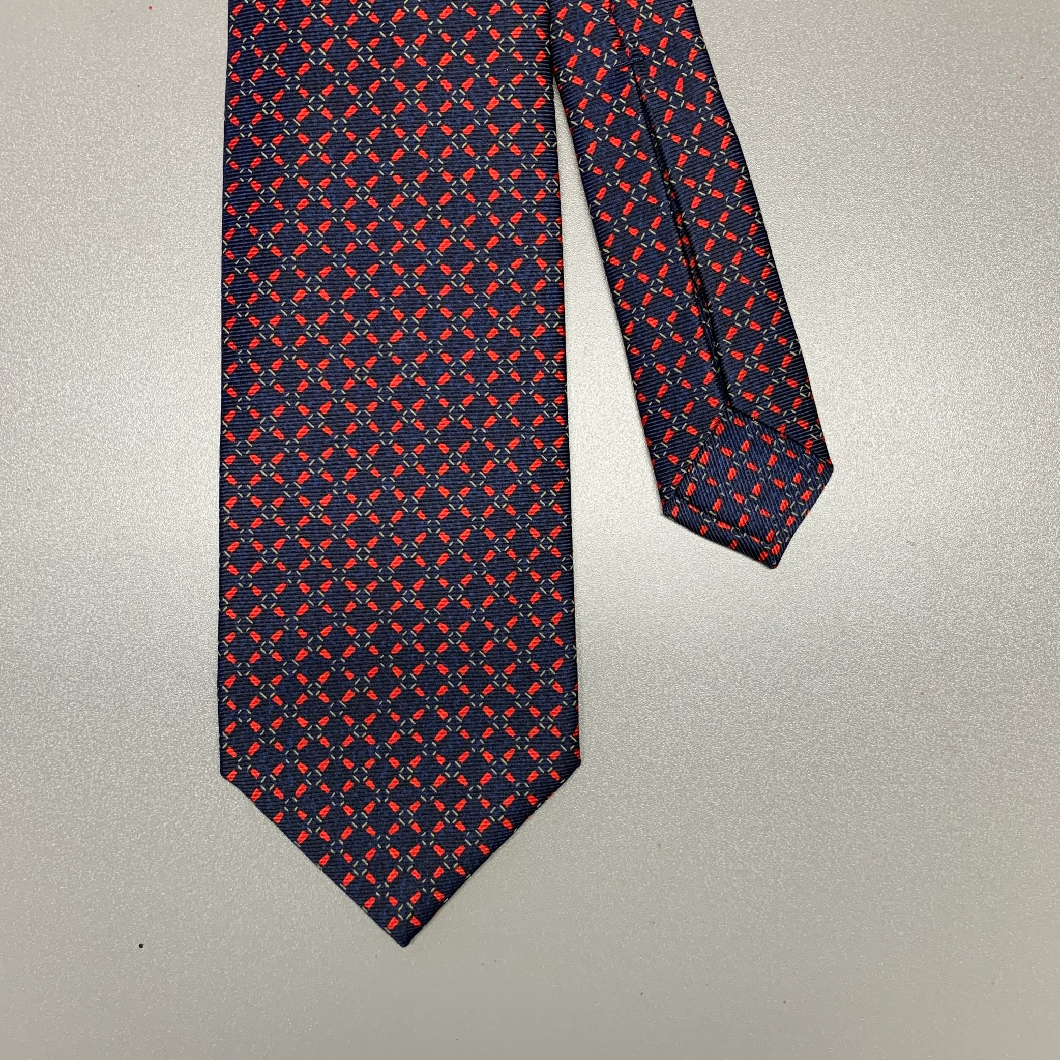 BVLGARI Navy Red Abstract Silk Tie