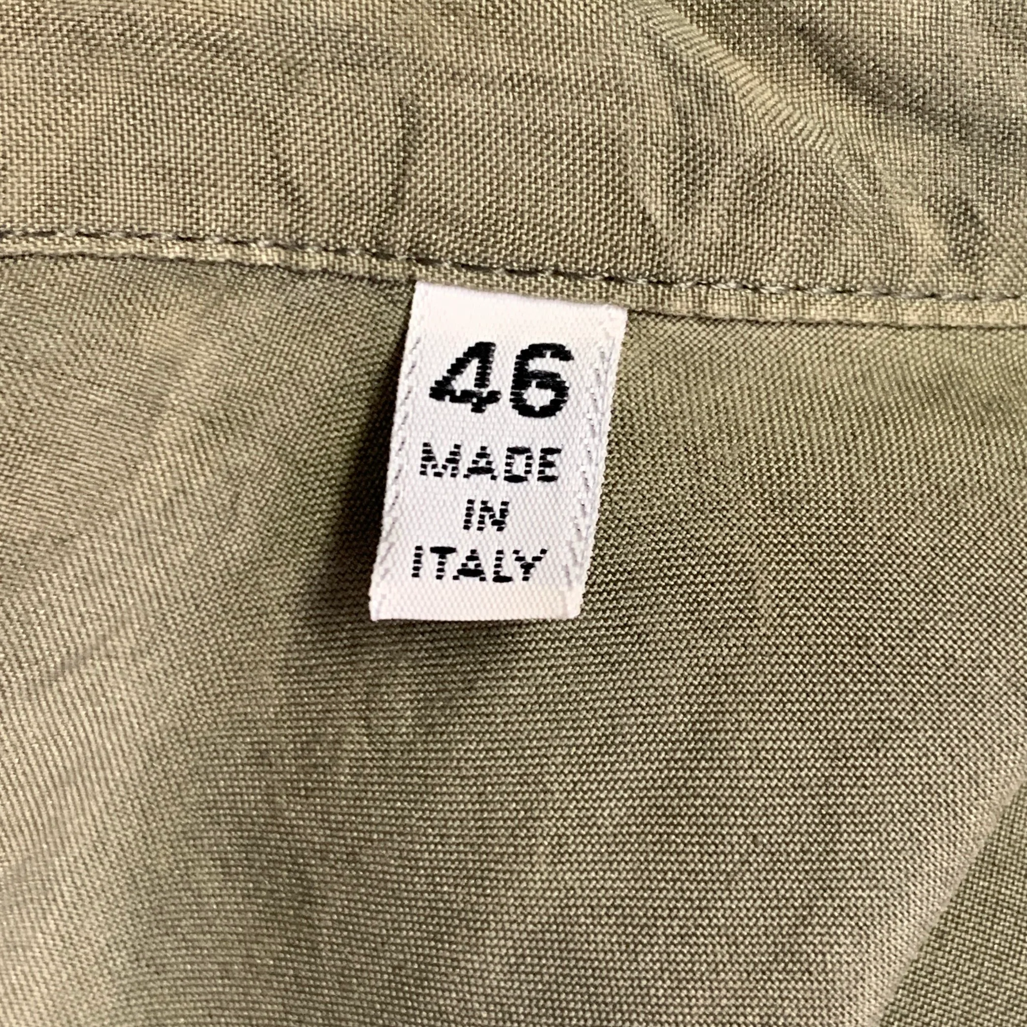 BYBLOS Size 46 Green Olive Silk One Pocket Short Sleeve Shirt - Image 4