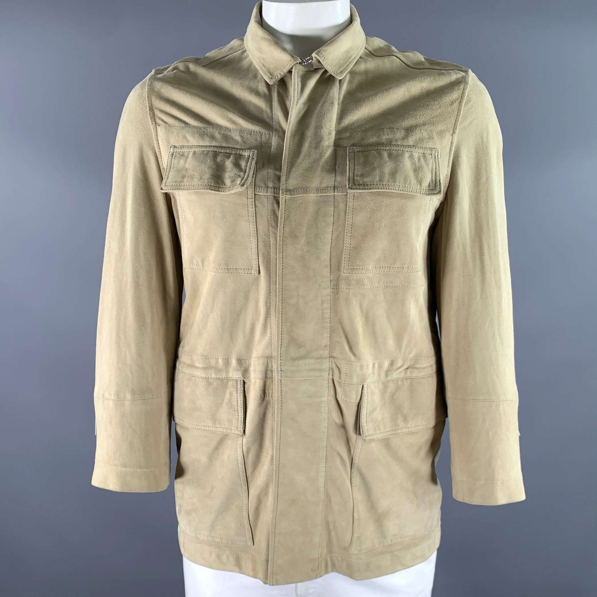 BYBLOS Size M Khaki Green Suede Trucker Jacket