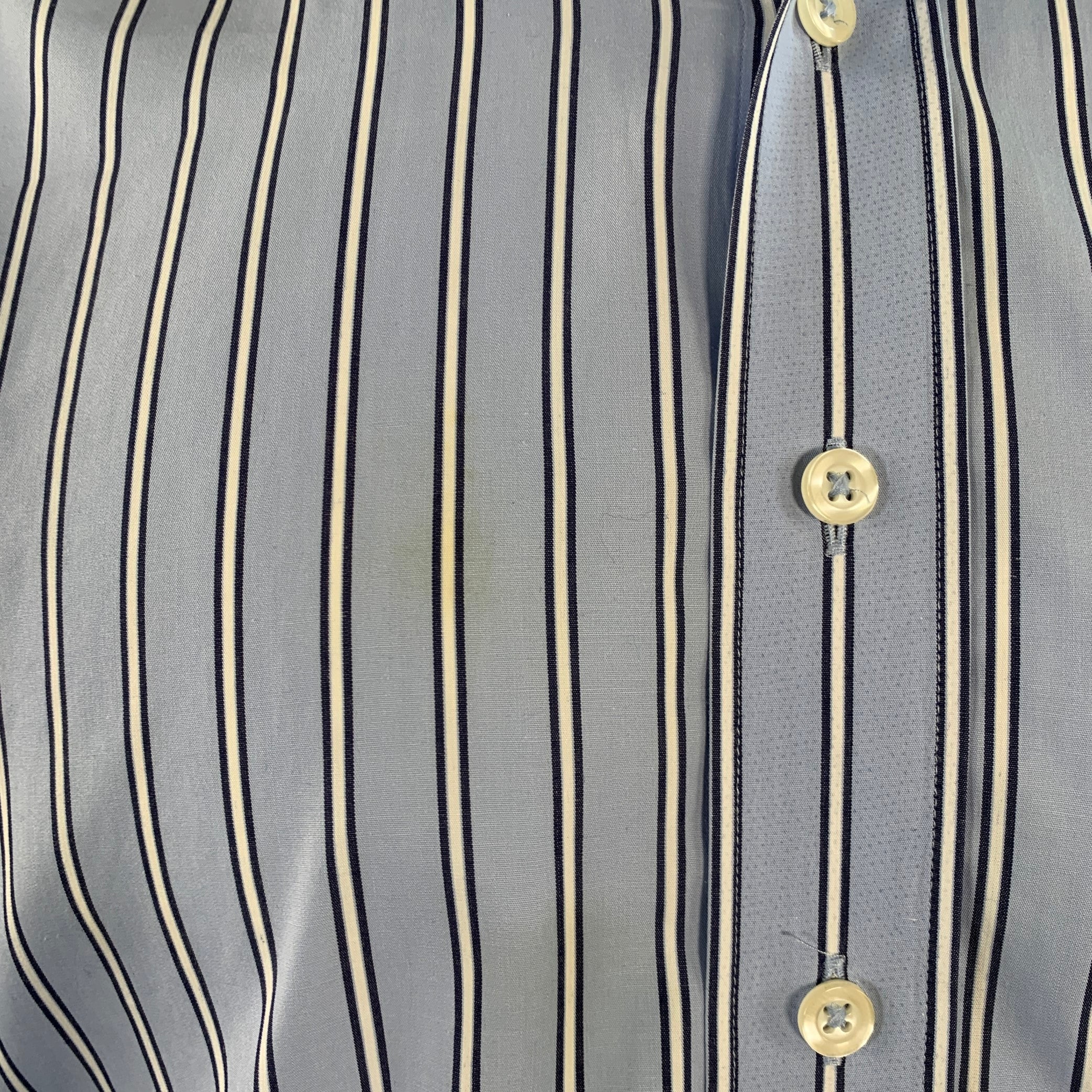 CAFE COTON Size L Blue Navy White Stripe Cotton French Cuffs Long Sleeve Shirt - Image 6