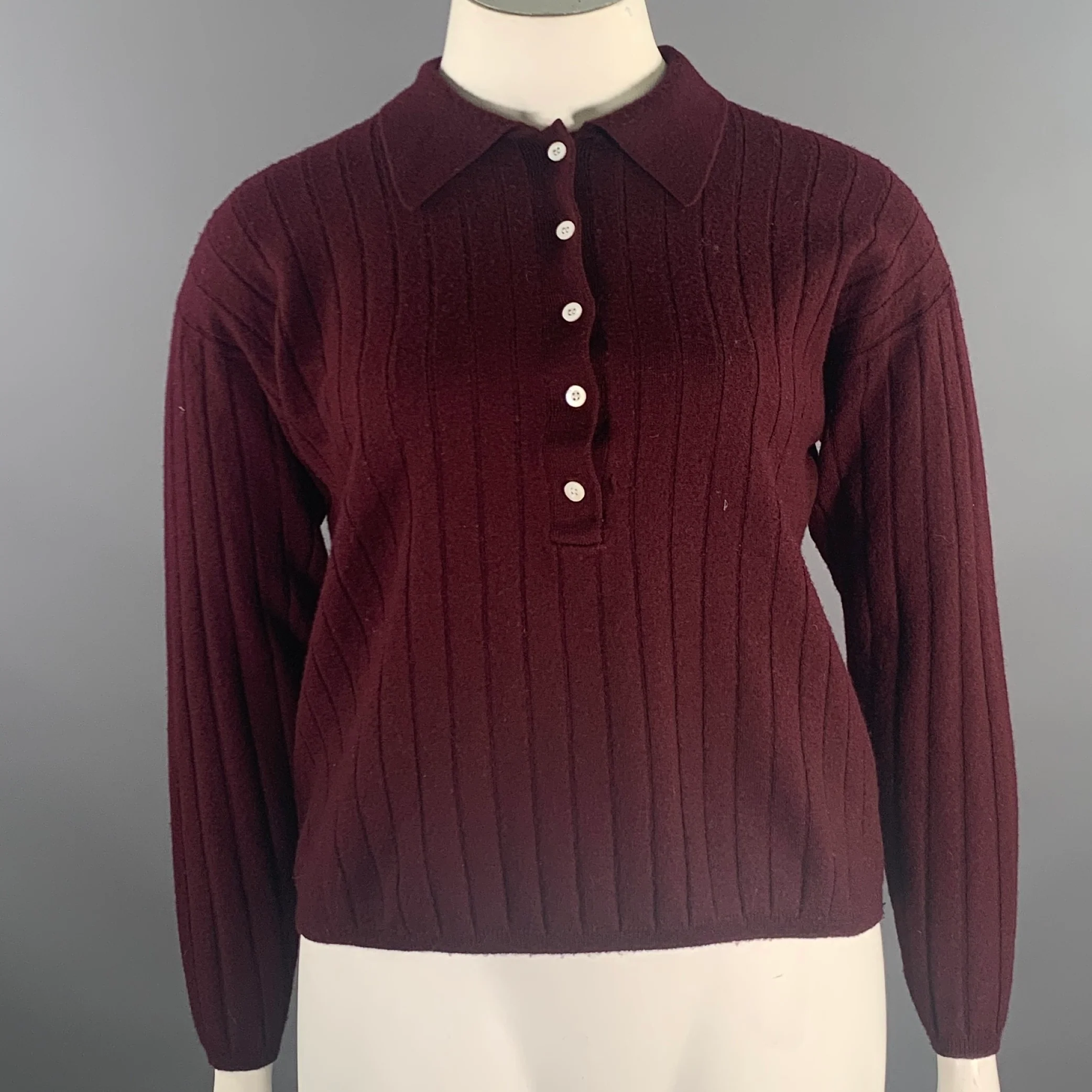 CALIFORNIA ARTS Size L Burgundy Wool Knit Button Up Sweater Womens