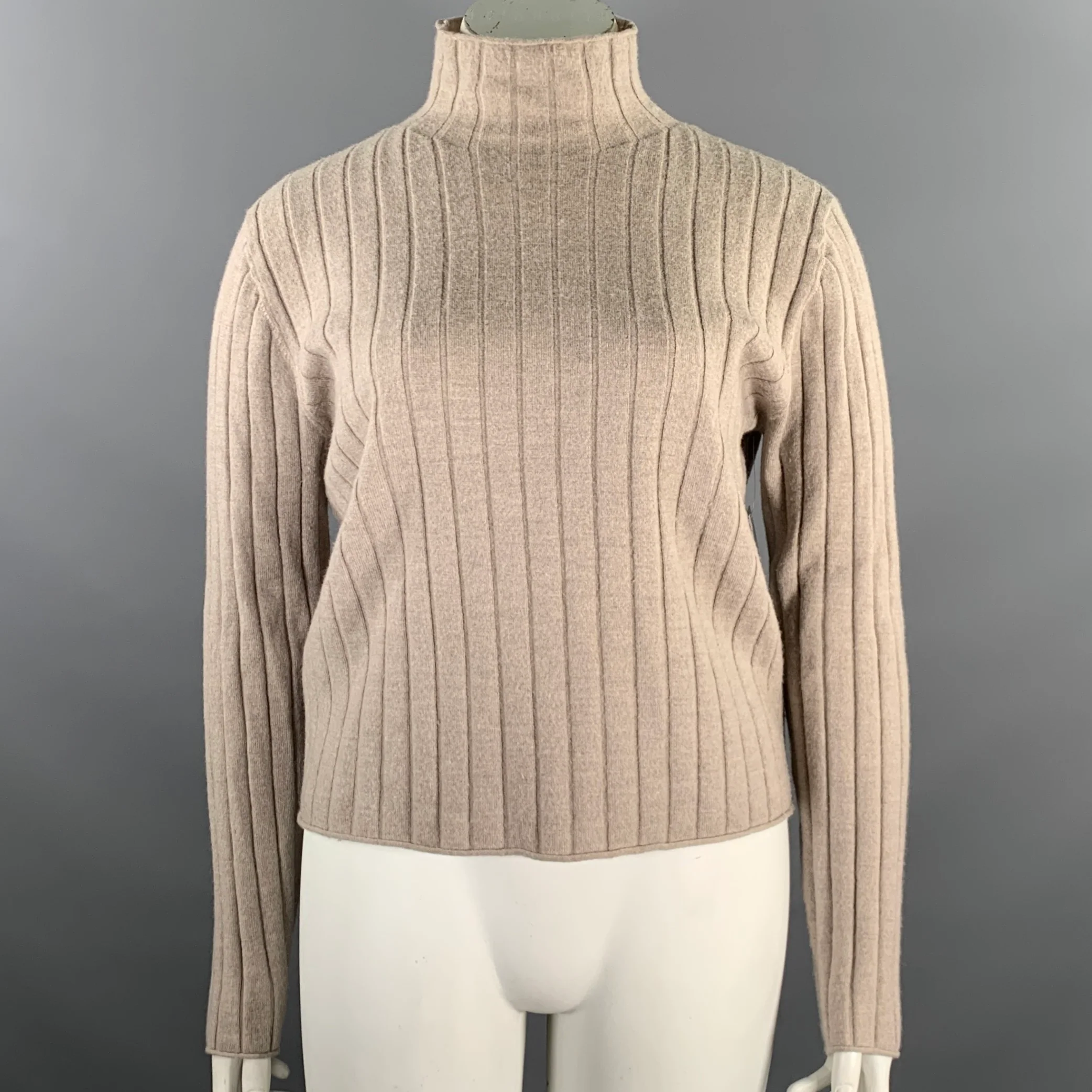 CALIFORNIA ARTS Size M Tan Wool Ribbed Knit Mock Neck Pullover Womens