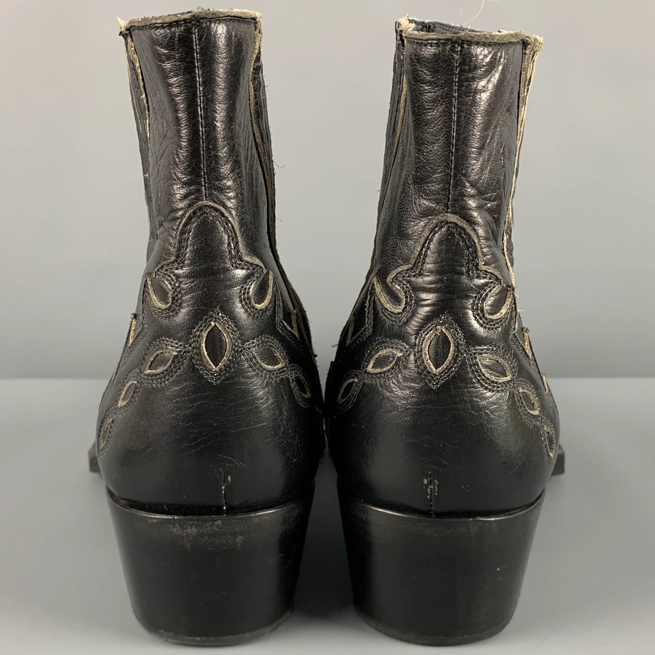 CALVIN KLEIN 205W39NYC Size 12 Black Embroidery Leather Pull On Boots - Image 3