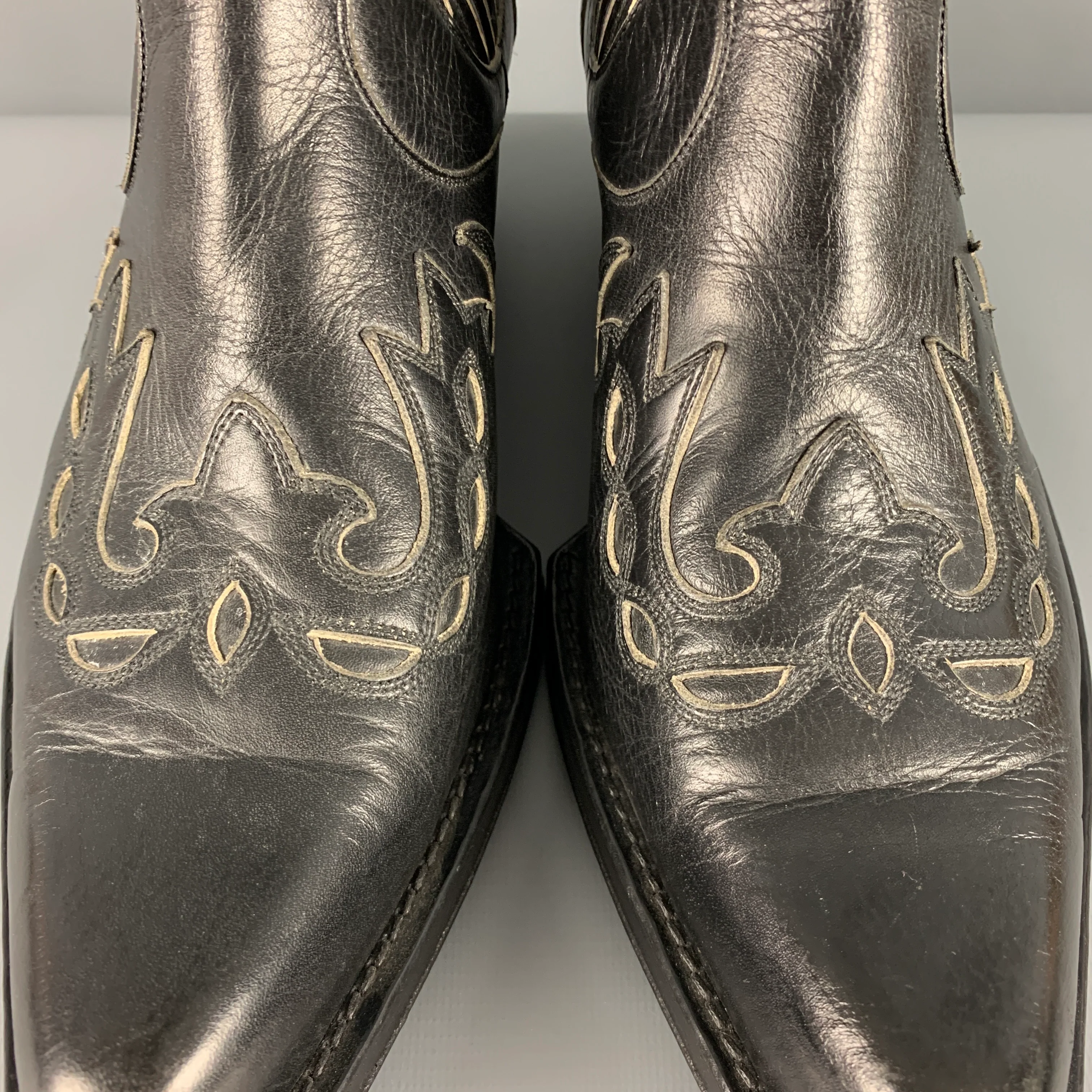 CALVIN KLEIN 205W39NYC Size 12 Black Embroidery Leather Pull On Boots - Image 5