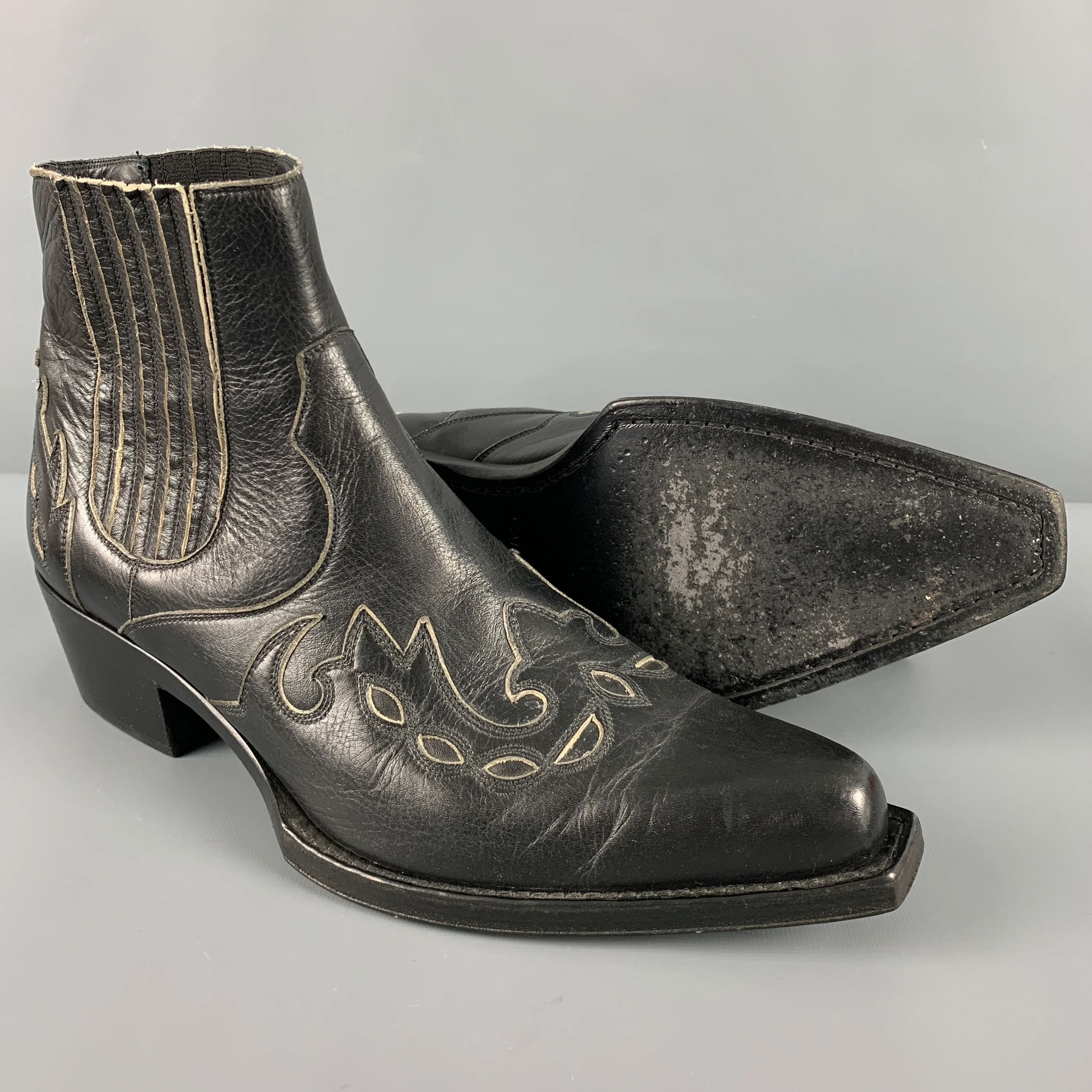 CALVIN KLEIN 205W39NYC Size 12 Black Embroidery Leather Pull On Boots - Image 6