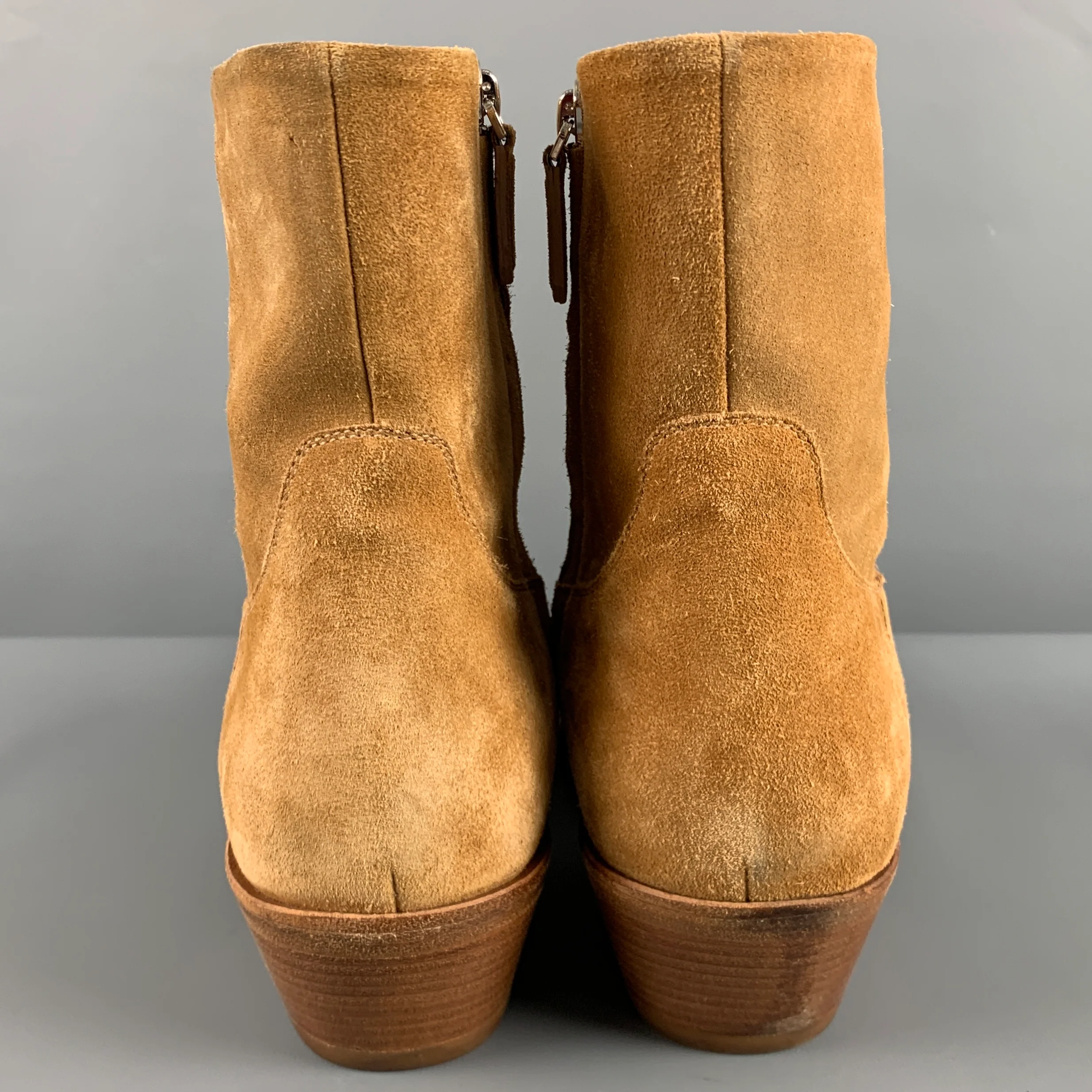 CALVIN KLEIN 205W39NYC Size 12 Tan Leather Side Zipper Boots - Image 3
