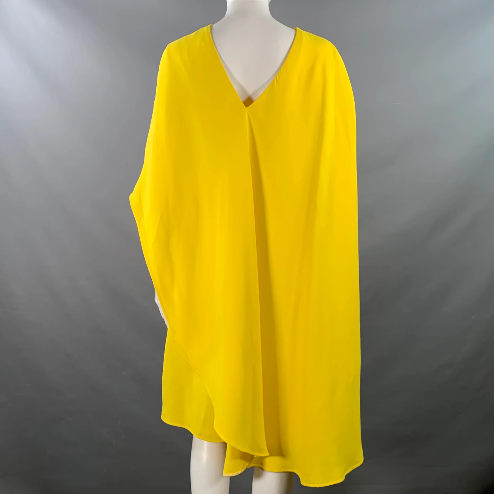 CALVIN KLEIN 205W39NYC Size 2 Yellow Silk Wool Layered Poncho Dress - Image 3