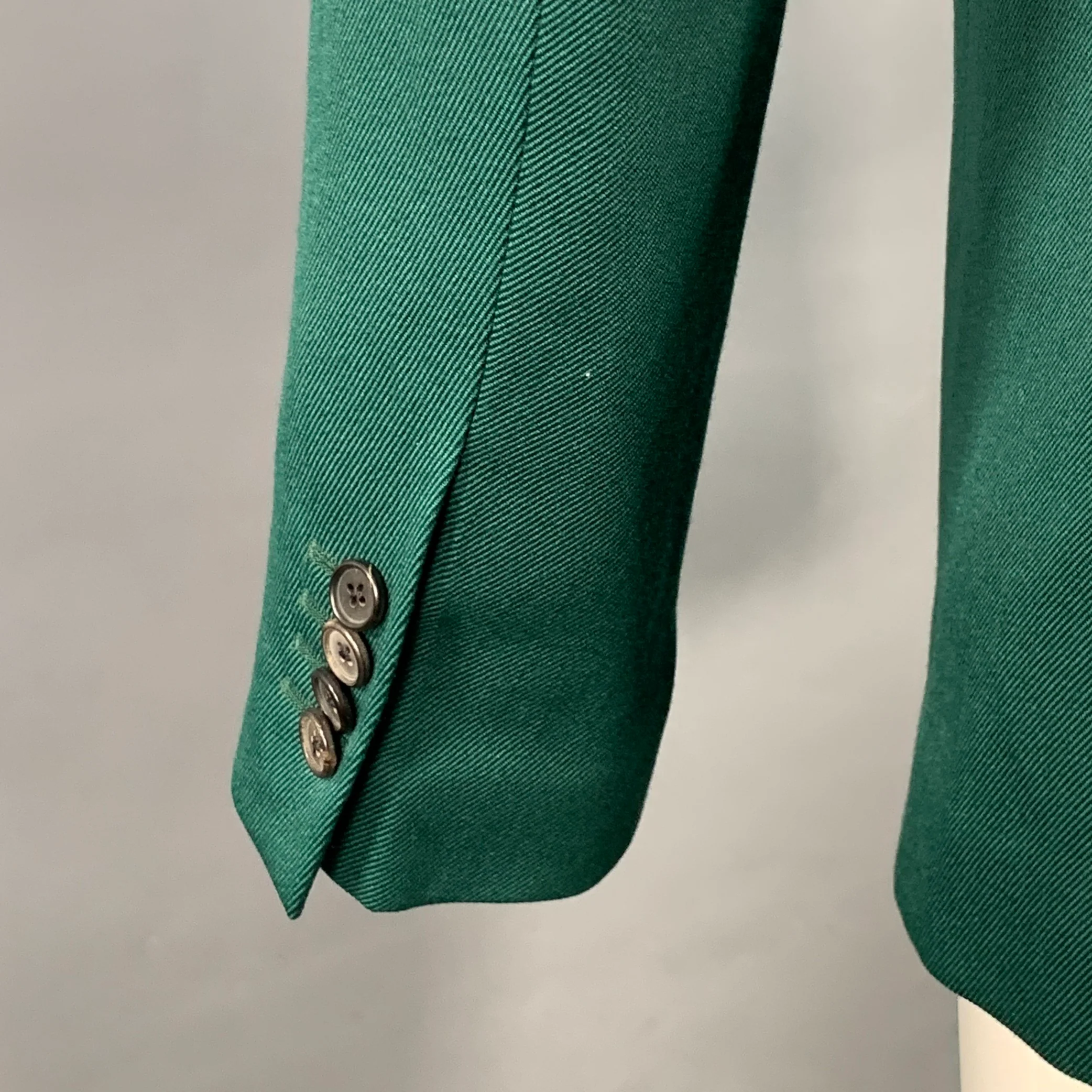 CALVIN KLEIN 205W39NYC Size 36 Green Wool Twill Double Breasted Peak Lapel Sport Coat - Image 4