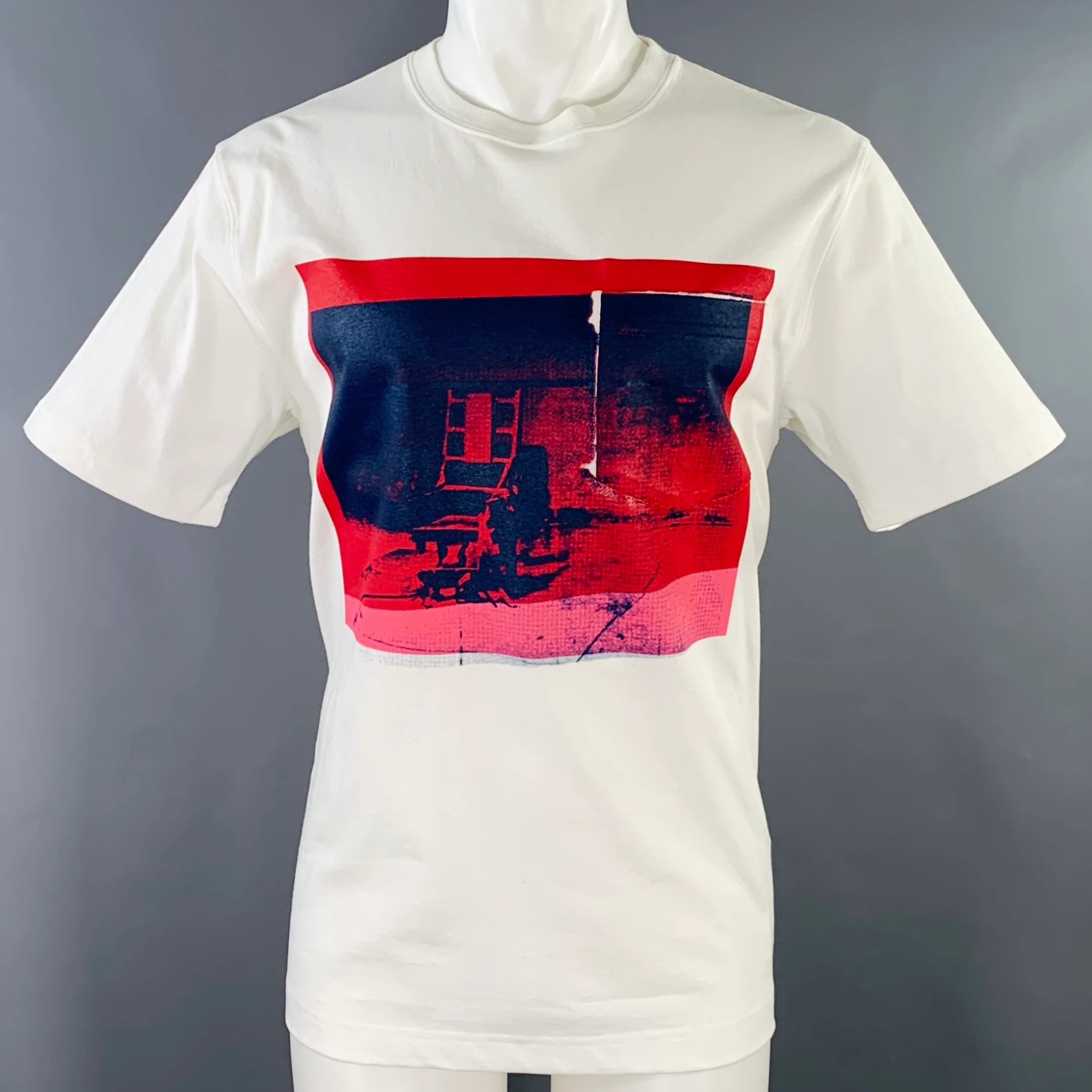 CALVIN KLEIN 205W39NYC Size S Electric Chair White Red Print Cotton One Pocket T-shirt