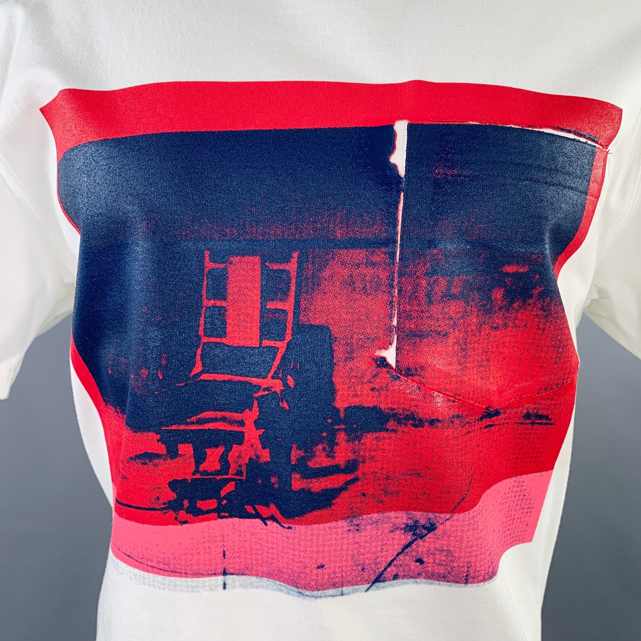 CALVIN KLEIN 205W39NYC Size S Electric Chair White Red Print Cotton One Pocket T-shirt - Image 2