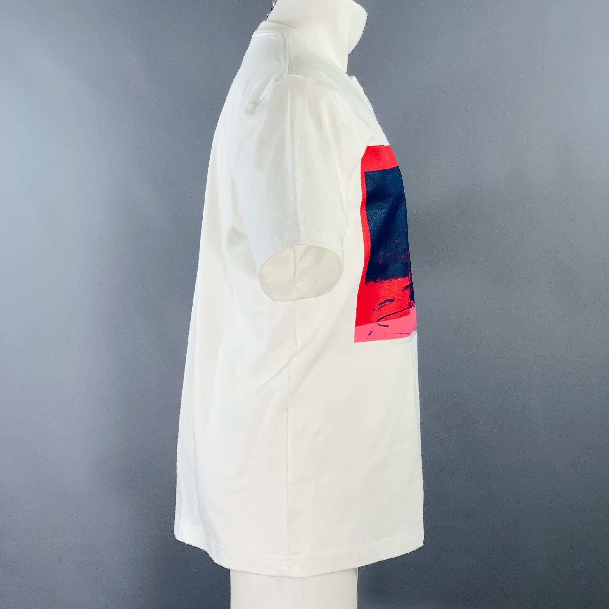 CALVIN KLEIN 205W39NYC Size S Electric Chair White Red Print Cotton One Pocket T-shirt - Image 3