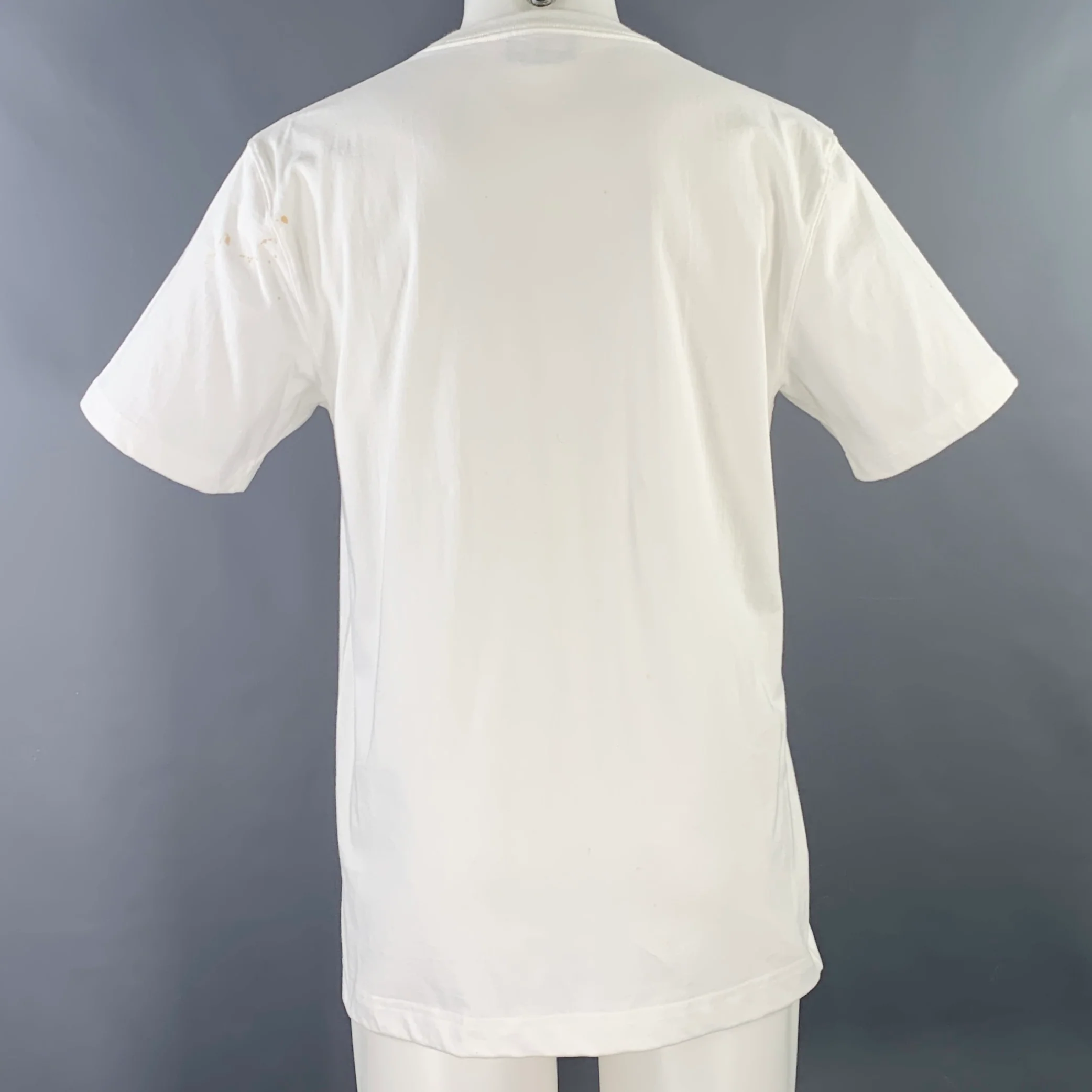 CALVIN KLEIN 205W39NYC Size S Electric Chair White Red Print Cotton One Pocket T-shirt - Image 4