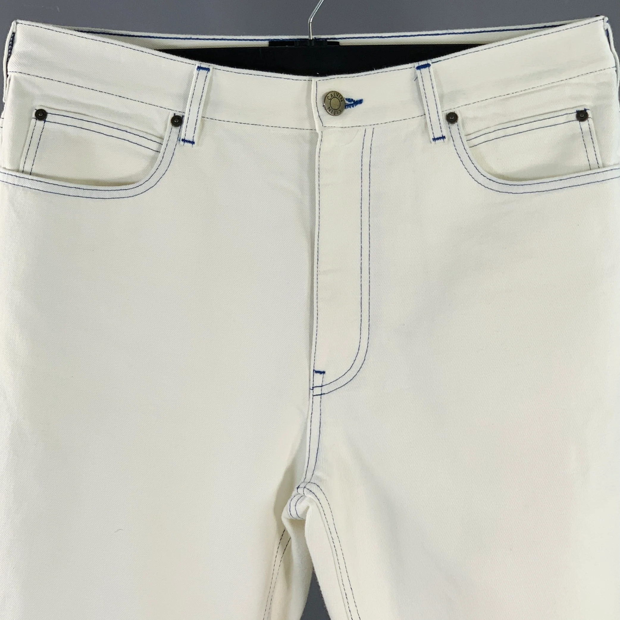 CALVIN KLEIN 205W39NYC x ANDY WARHOL Size 34 White Contrast Stitch Cotton Casual Pants - Image 2