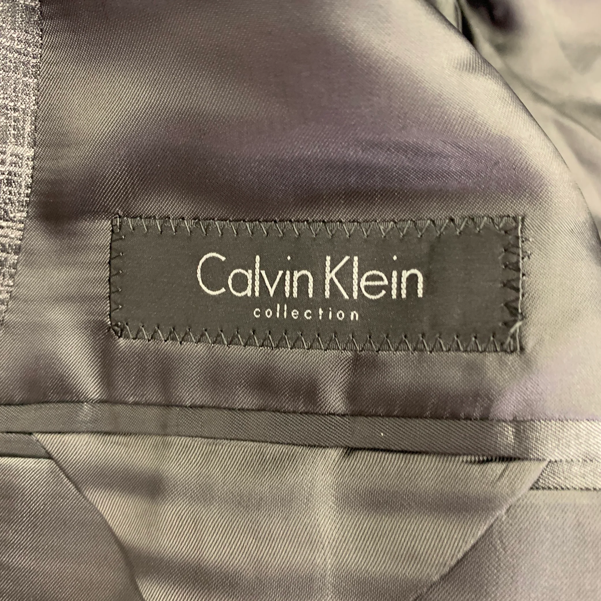 CALVIN KLEIN COLLECTION Chest Size 38 Grey Jacquard Wool Silk Sport Coat - Image 7