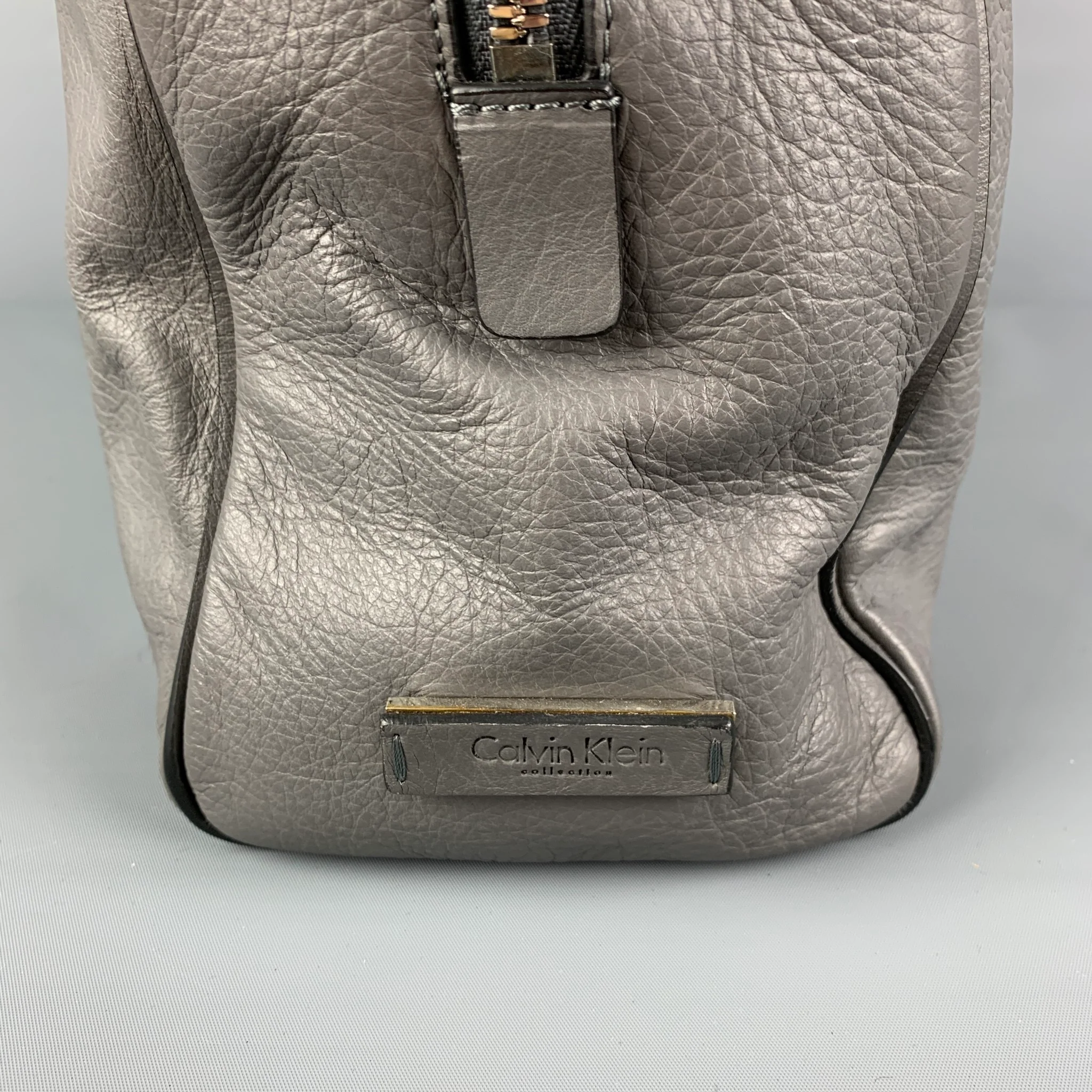 CALVIN KLEIN COLLECTION Grey Leather Travel Bag - Image 3