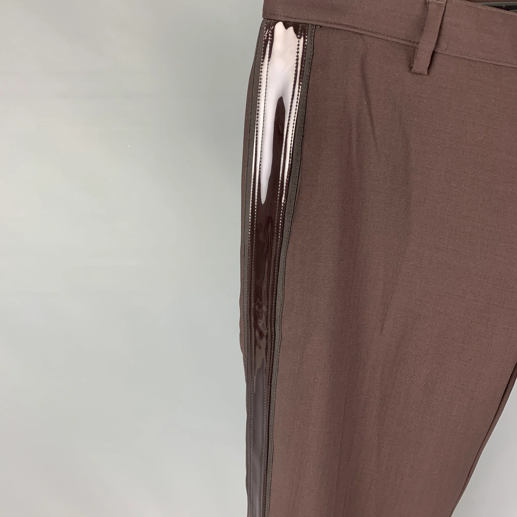 CALVIN KLEIN COLLECTION Size 32 Brown Wool Cuffed Dress Pants - Image 2