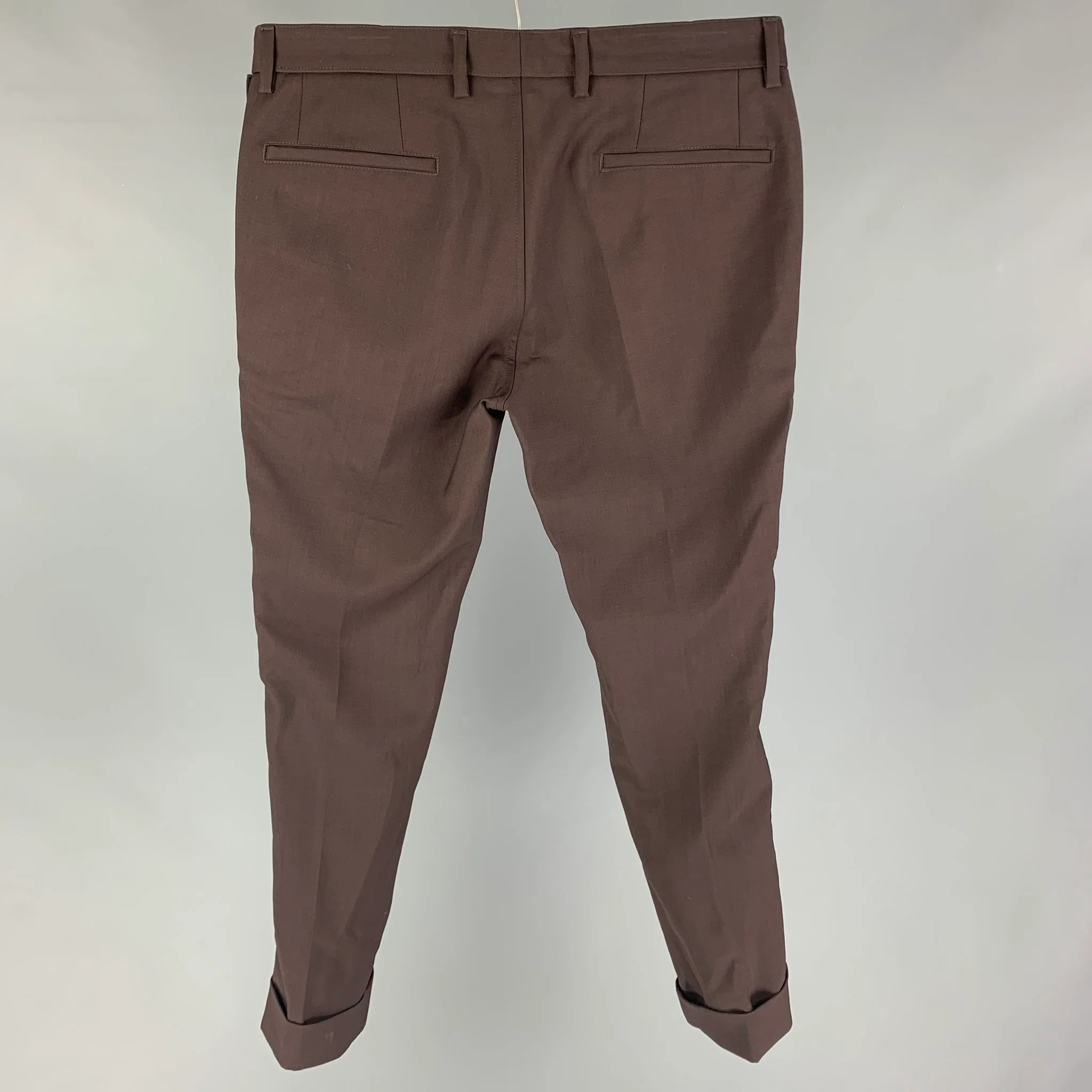 CALVIN KLEIN COLLECTION Size 32 Brown Wool Cuffed Dress Pants - Image 3