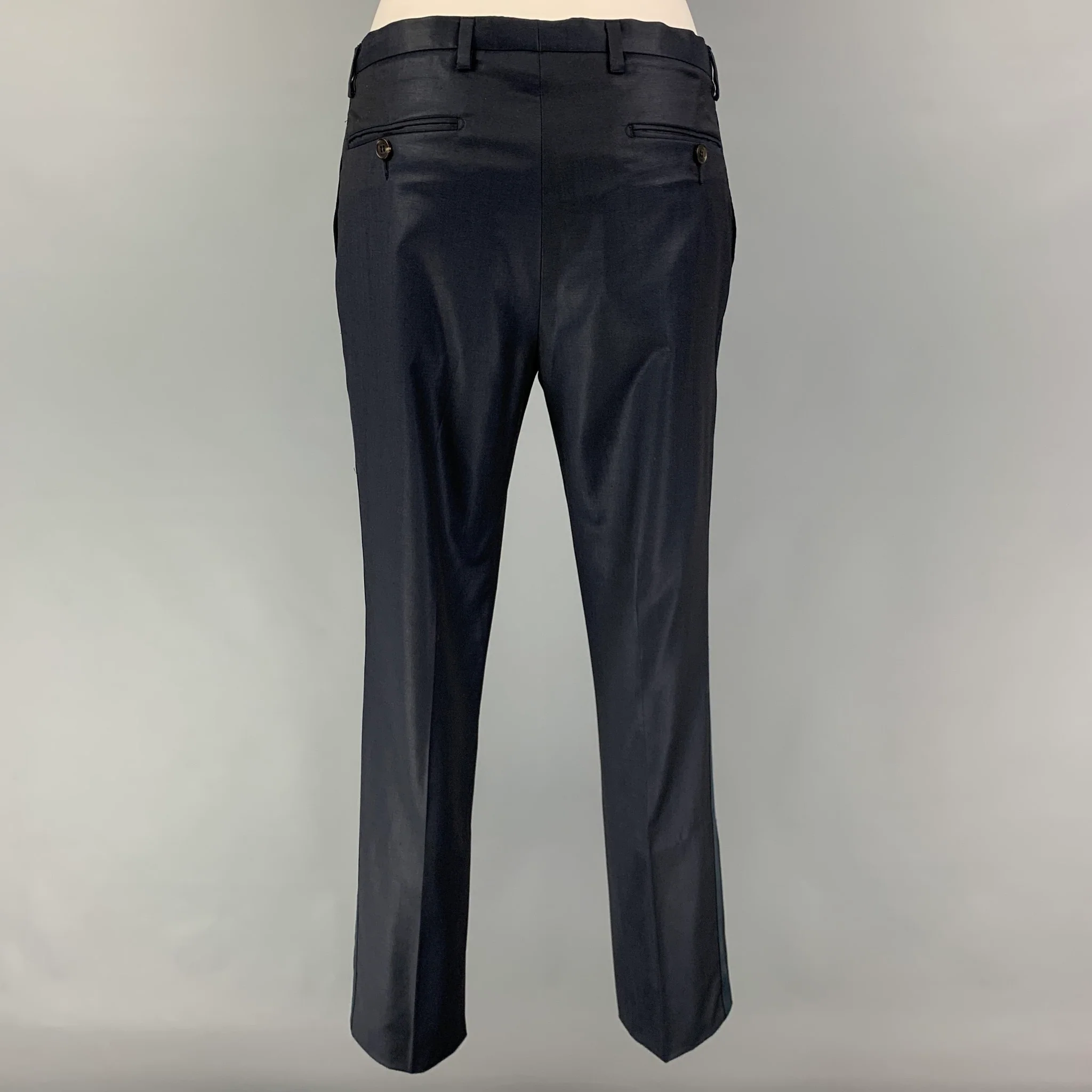CALVIN KLEIN COLLECTION Size 34 Navy Black Wool Peak Lapel Tuxedo Suit - Image 6