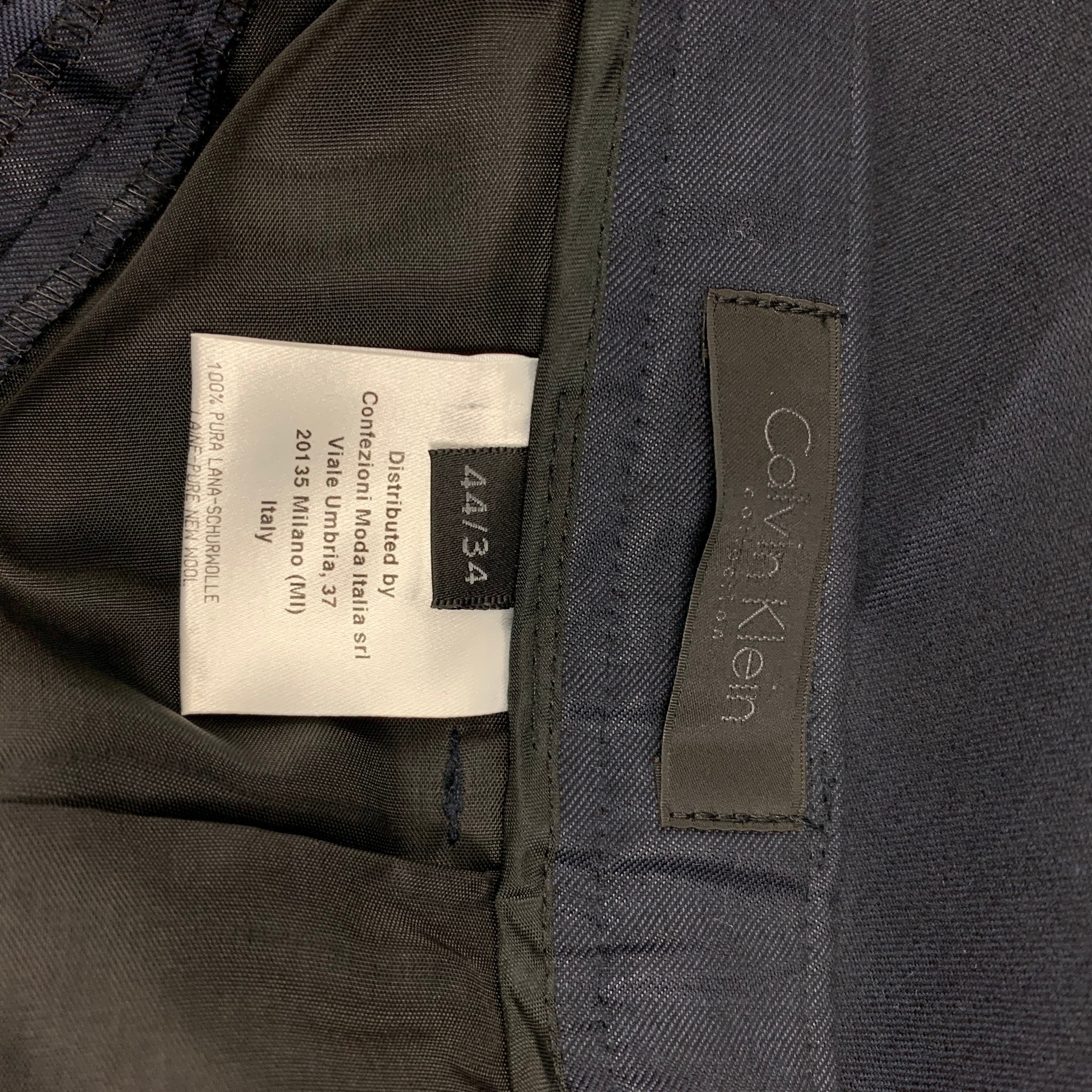 CALVIN KLEIN COLLECTION Size 34 Navy Black Wool Peak Lapel Tuxedo Suit - Image 9
