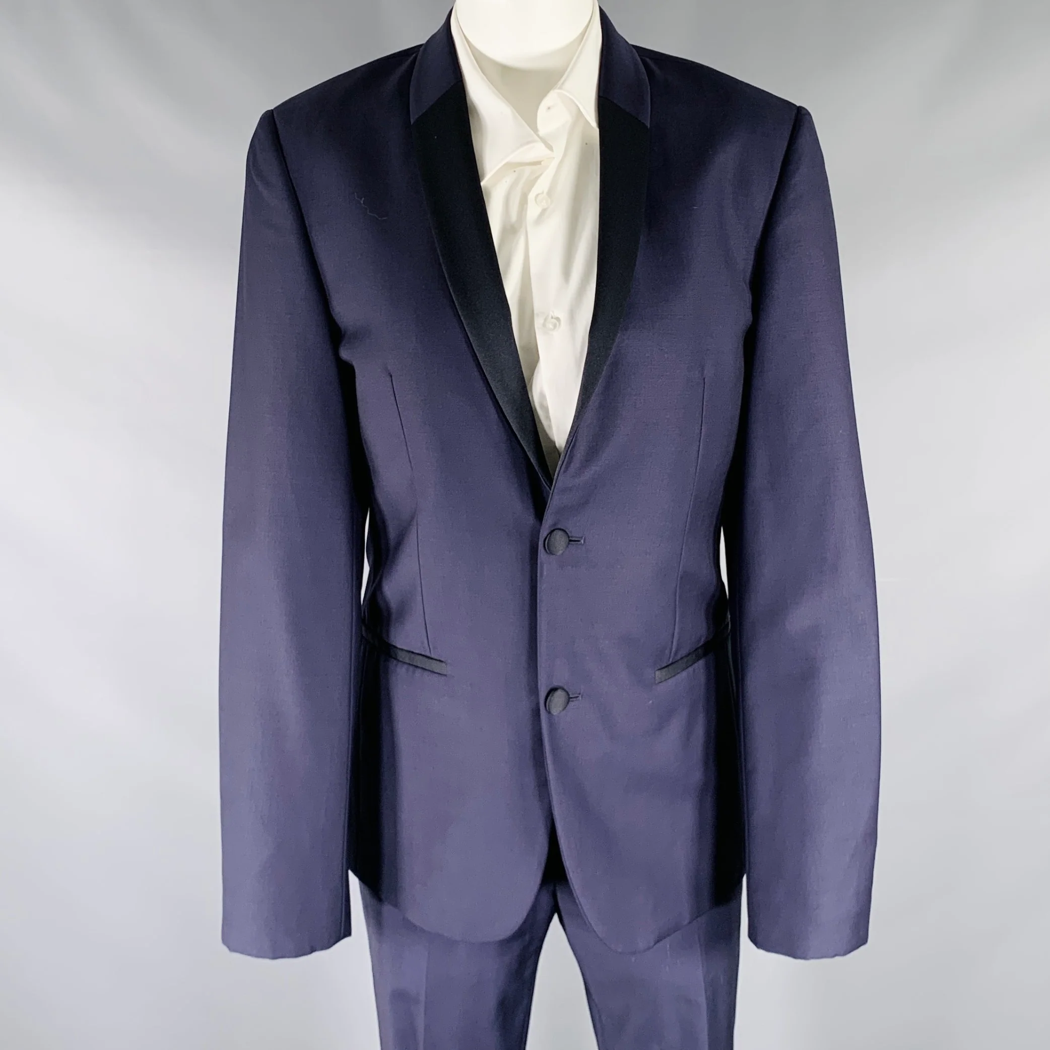 CALVIN KLEIN COLLECTION Size 34 Navy Black Wool Shawl Lapel Tuxedo