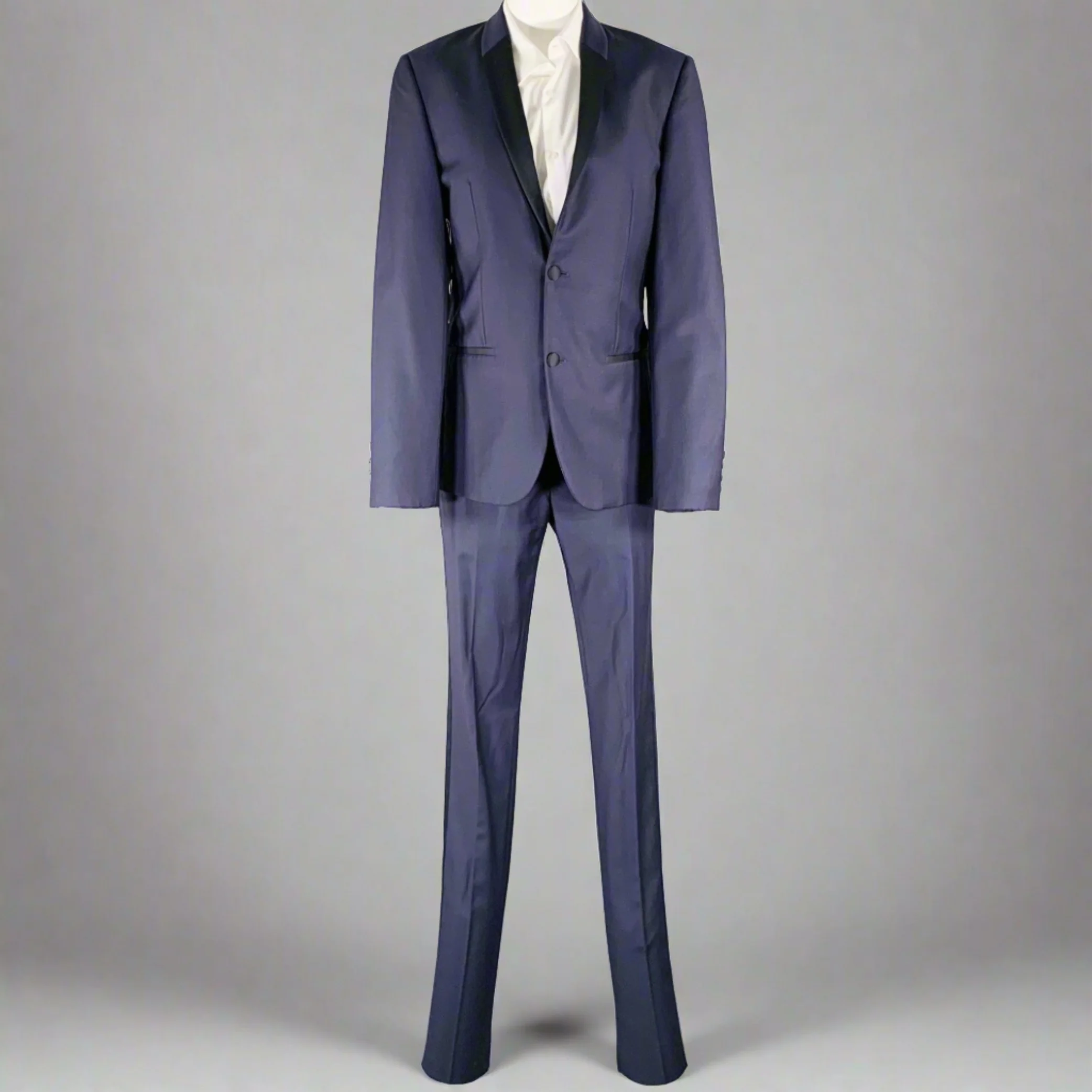 CALVIN KLEIN COLLECTION Size 34 Navy Black Wool Shawl Lapel Tuxedo - Image 2
