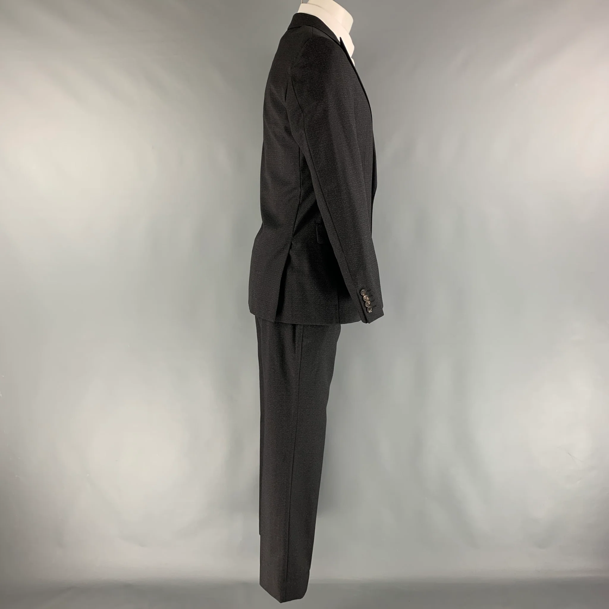 CALVIN KLEIN COLLECTION Size 38 Black Grey Heather Wool Silk 32 29 Suit - Image 3
