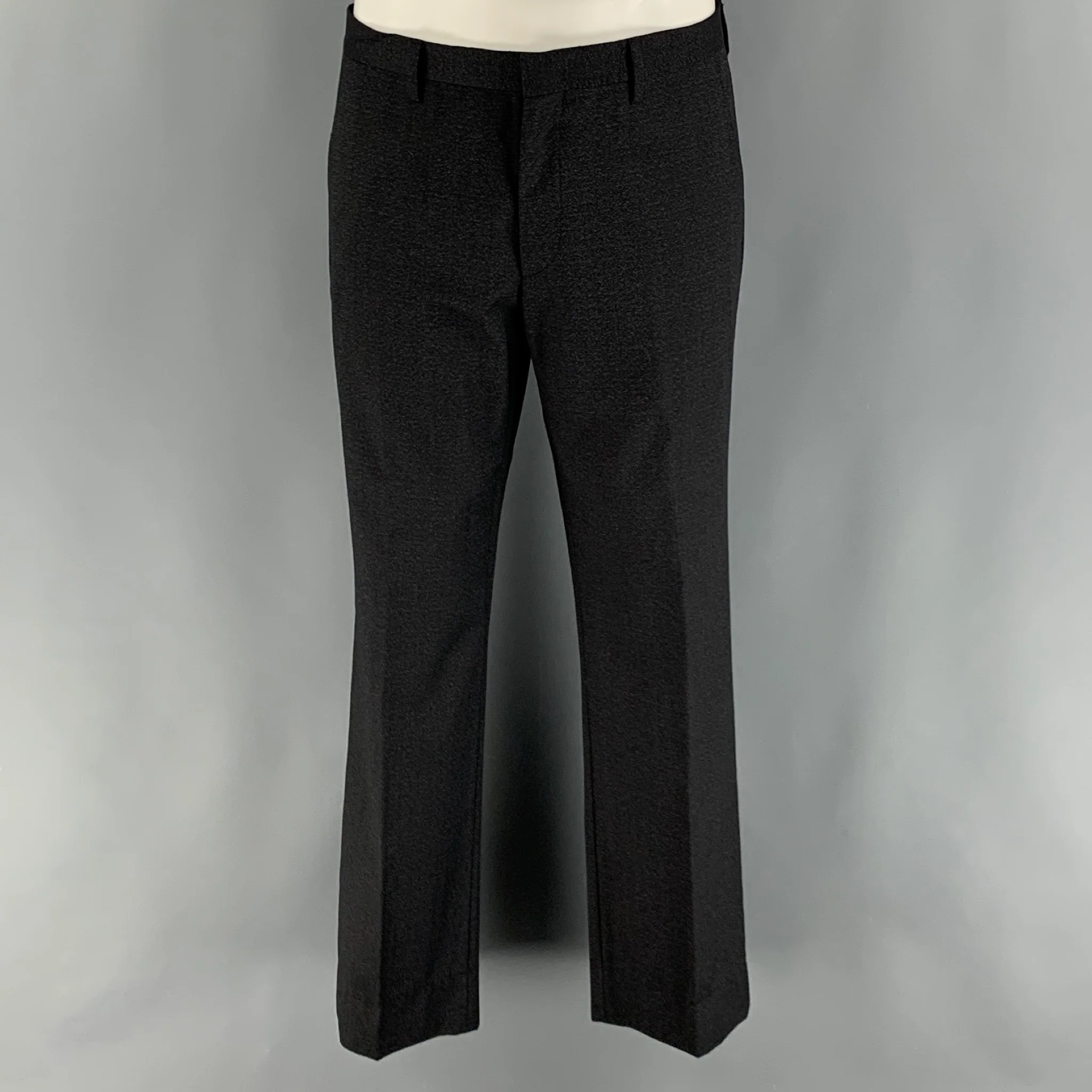 CALVIN KLEIN COLLECTION Size 38 Black Grey Heather Wool Silk 32 29 Suit - Image 5
