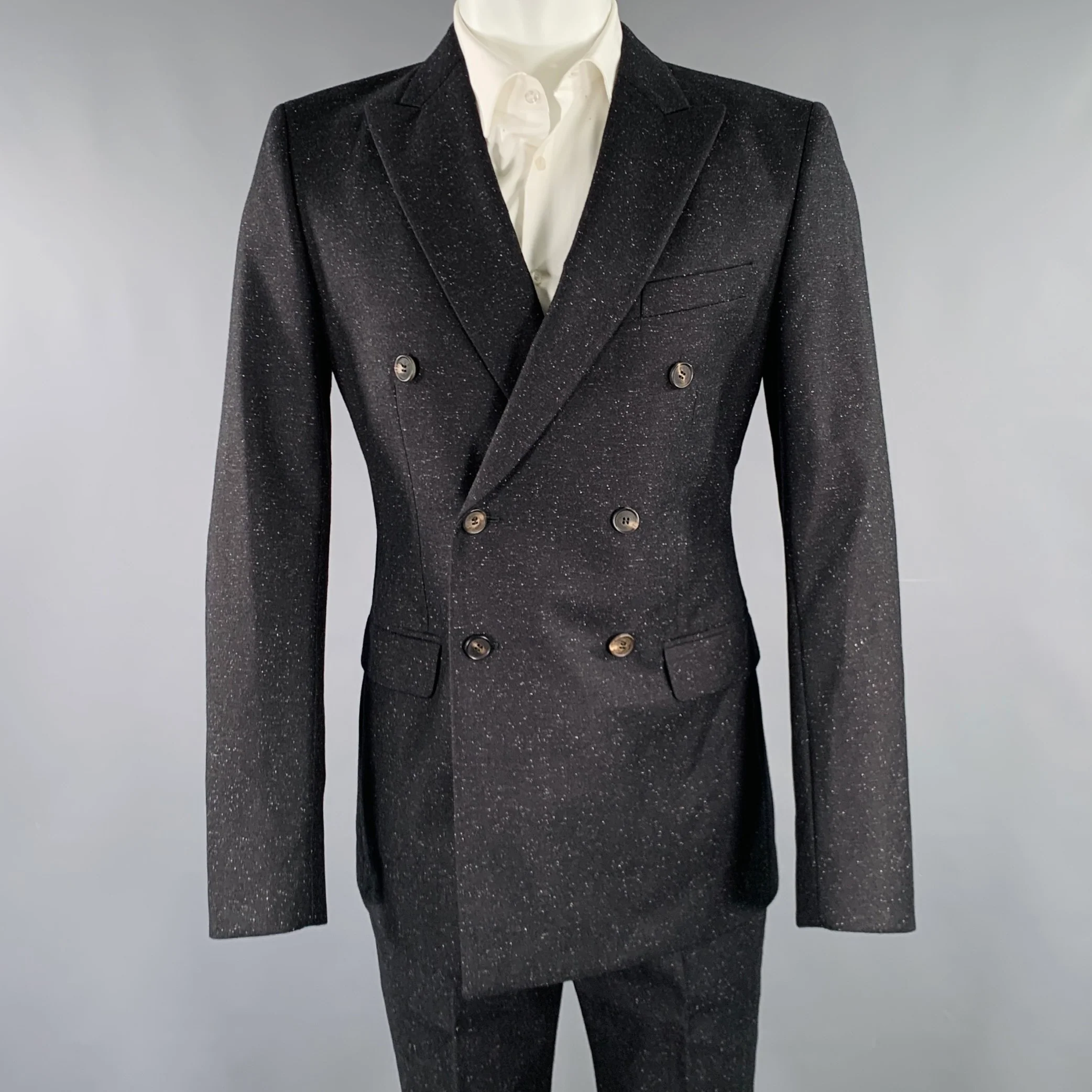 CALVIN KLEIN COLLECTION Size 38 Black White Heather Suit