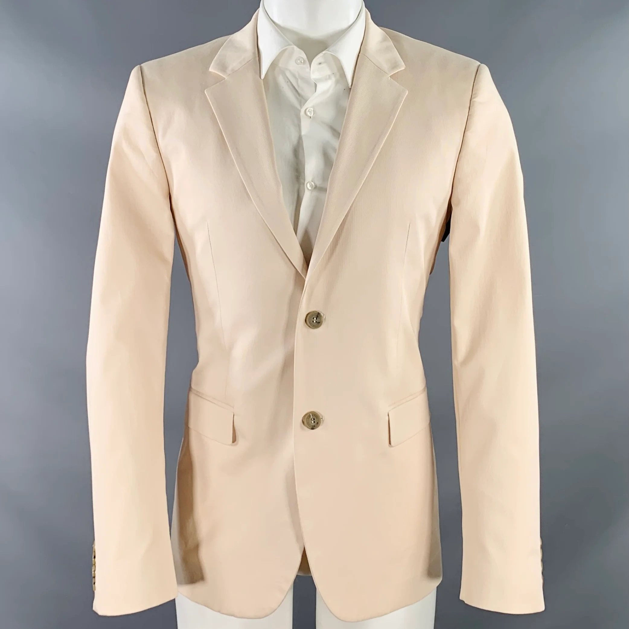 CALVIN KLEIN COLLECTION Size 38 Cream Cotton Blend Notch Lapel Sport Coat