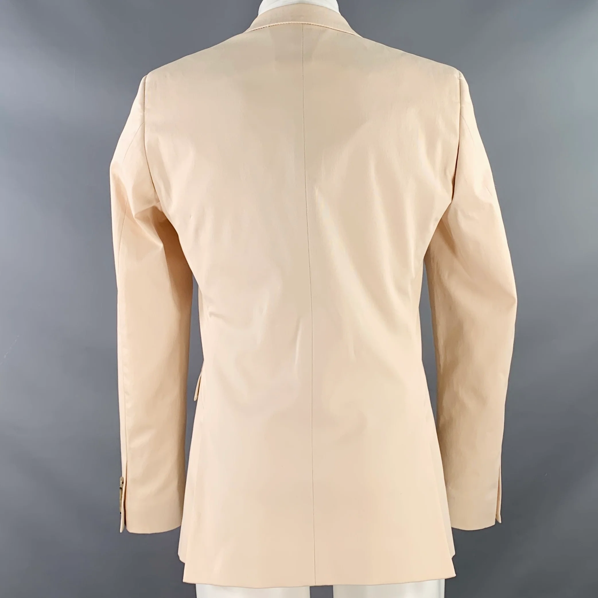 CALVIN KLEIN COLLECTION Size 38 Cream Cotton Blend Notch Lapel Sport Coat - Image 3