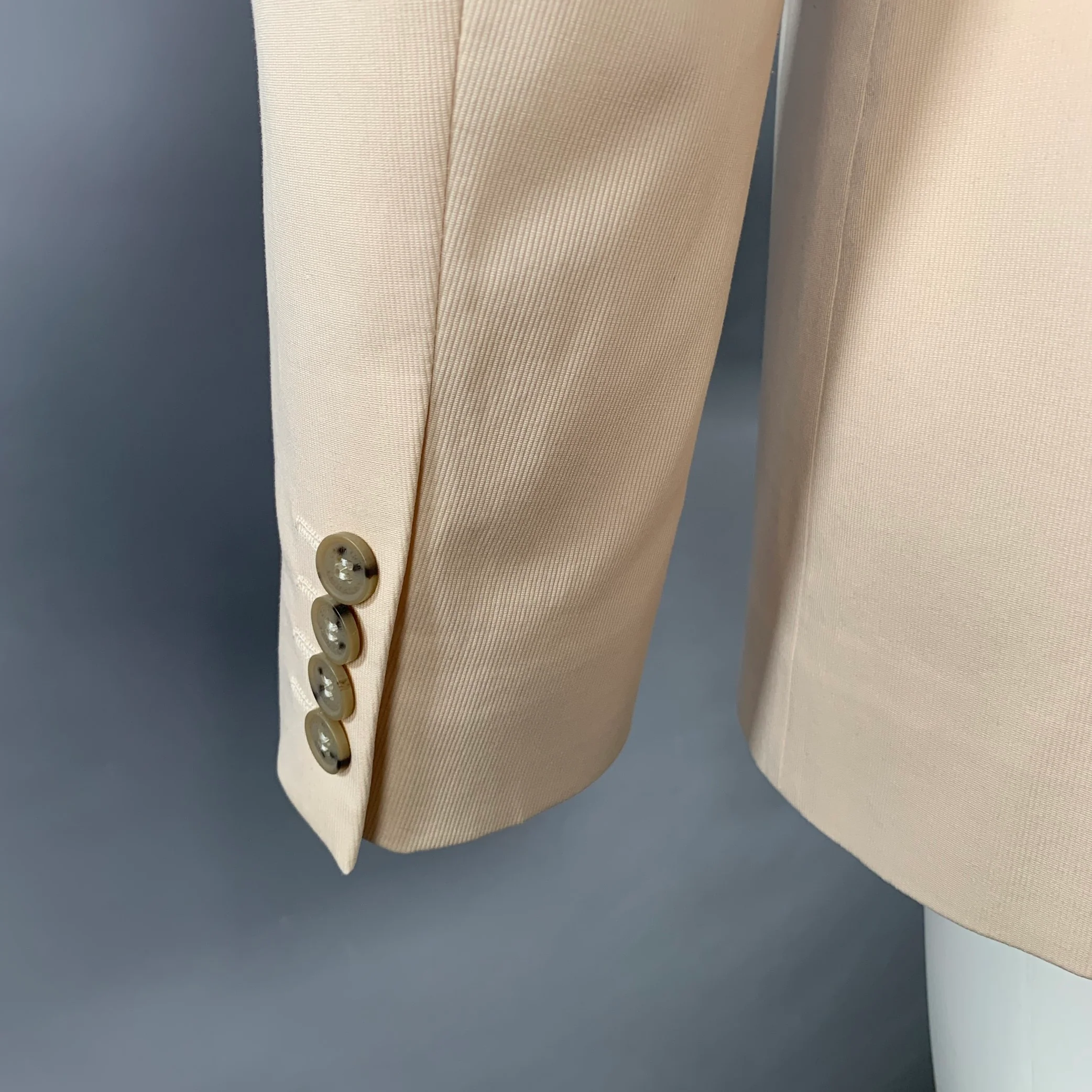 CALVIN KLEIN COLLECTION Size 38 Cream Cotton Blend Notch Lapel Sport Coat - Image 4