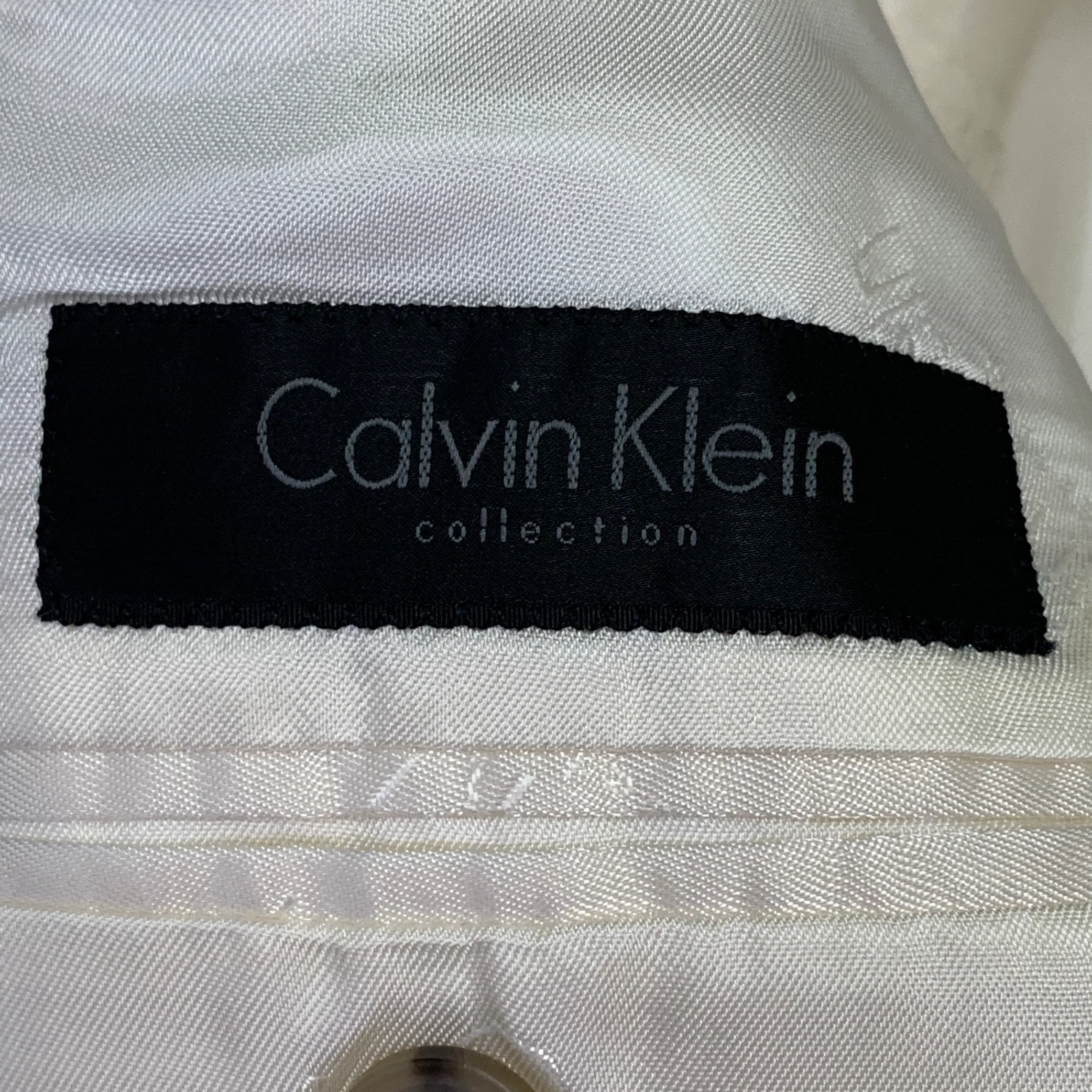 CALVIN KLEIN COLLECTION Size 38 Cream Cotton Blend Notch Lapel Sport Coat - Image 5
