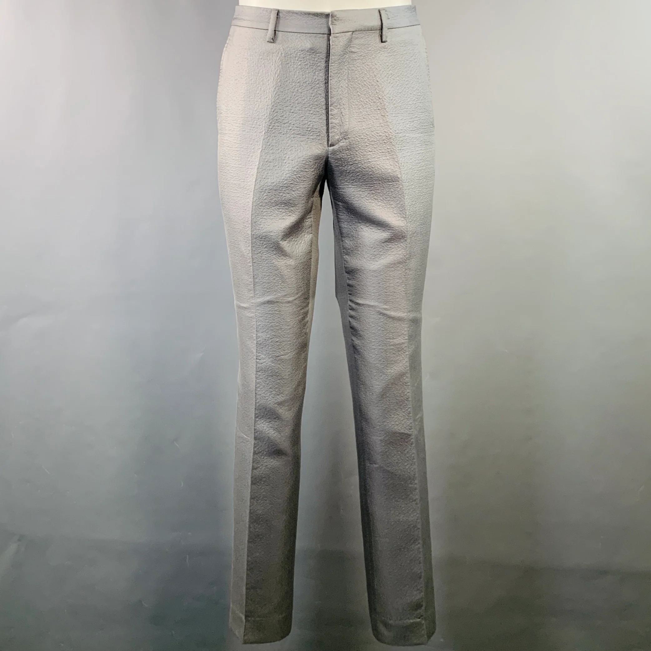 CALVIN KLEIN COLLECTION Size 38 Grey Textured Cotton Blend Peak Lapel Suit - Image 5