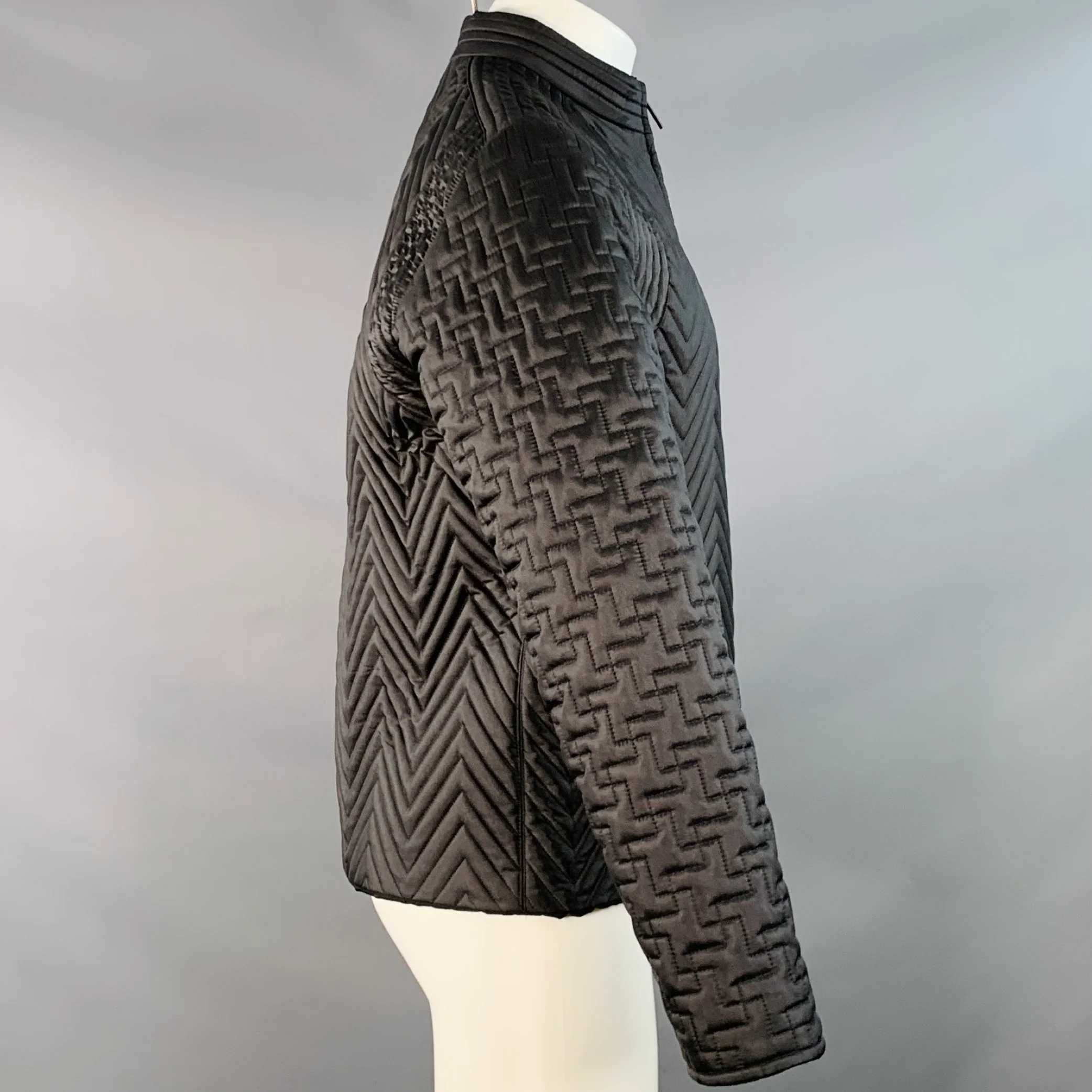 CALVIN KLEIN COLLECTION Size 40 Black Quilted Polyester Zip Up Jacket - Image 2