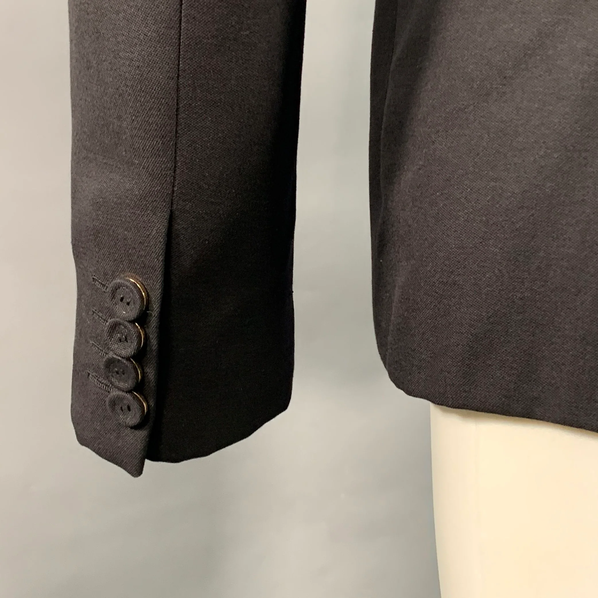 CALVIN KLEIN COLLECTION Size 40 Regular Black Wool Silk Notch Lapel Sport Coat - Image 5