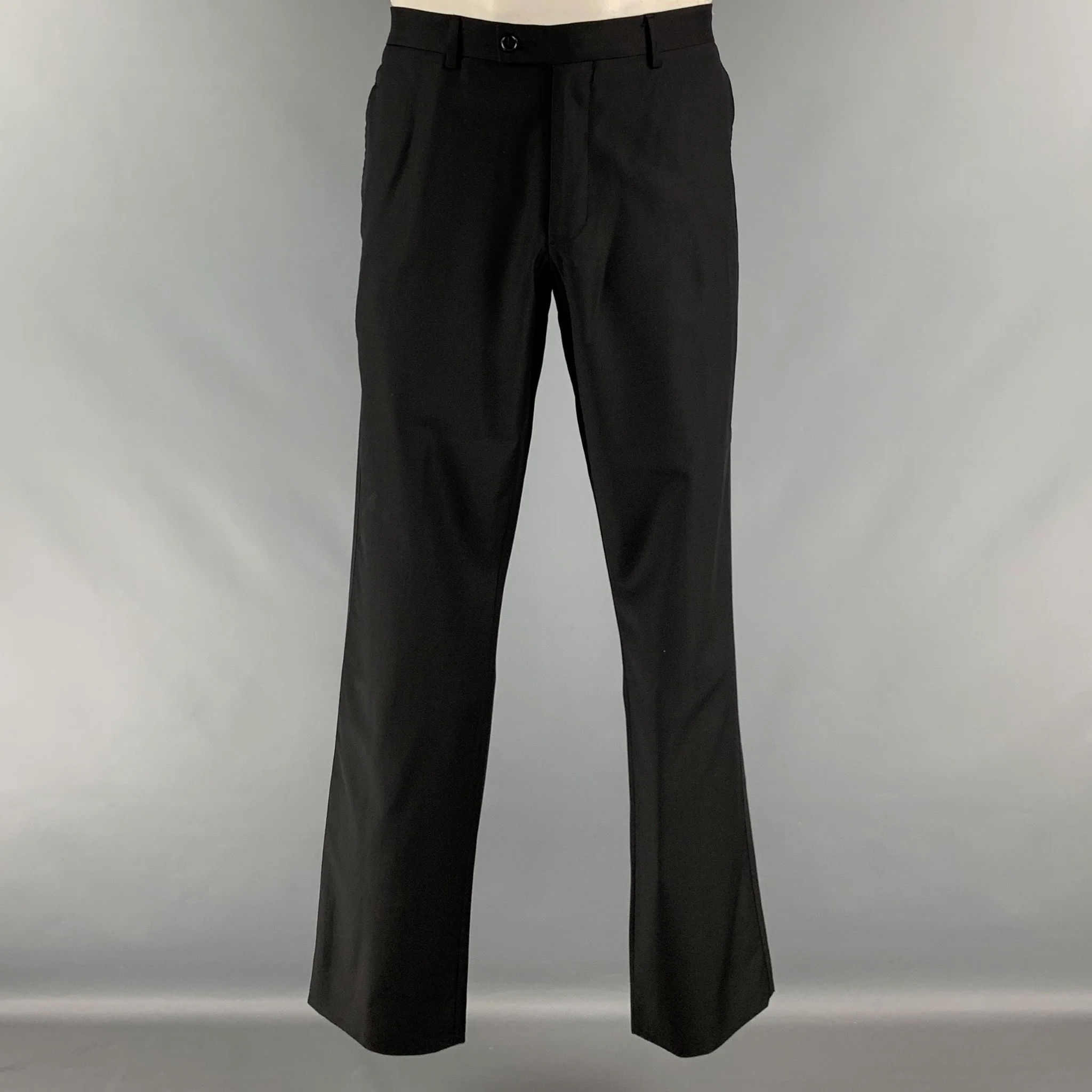 CALVIN KLEIN COLLECTION Size 42 Black Solid Wool Peak Lapel Tuxedo - Image 5