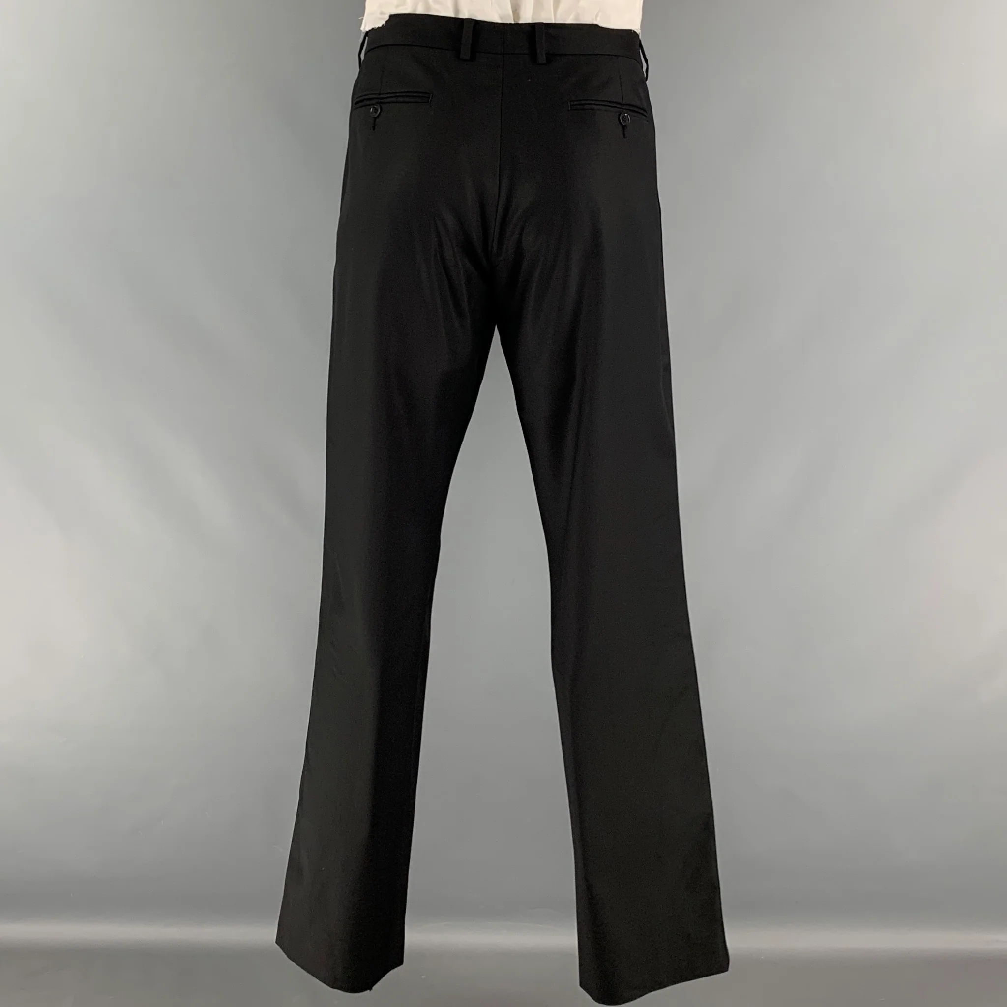 CALVIN KLEIN COLLECTION Size 42 Black Solid Wool Peak Lapel Tuxedo - Image 6